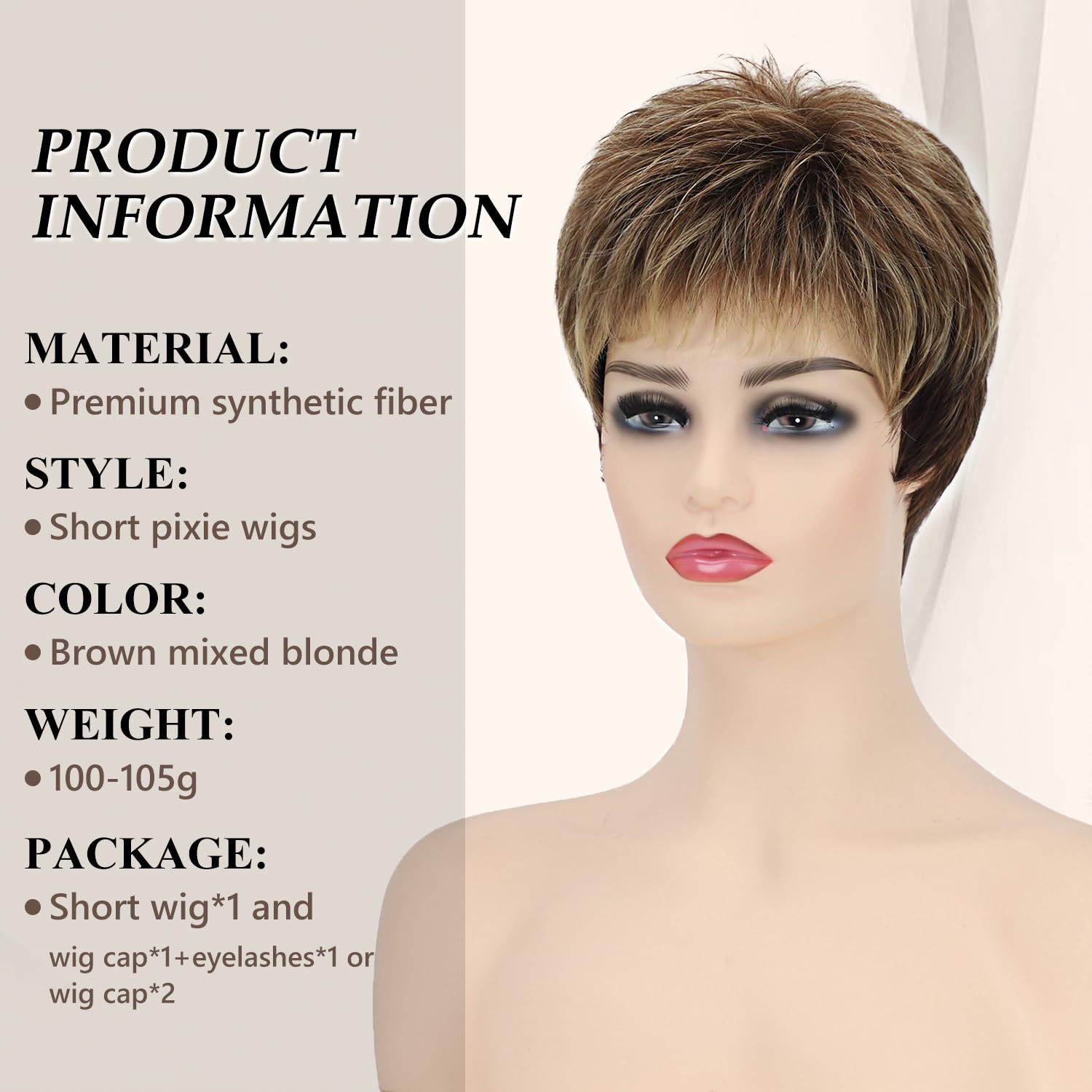 Perruque Courte Femme Blond Clair/brun Moyen MAIA 12 - Synthétique Raide - Neuf Avec étiquettes