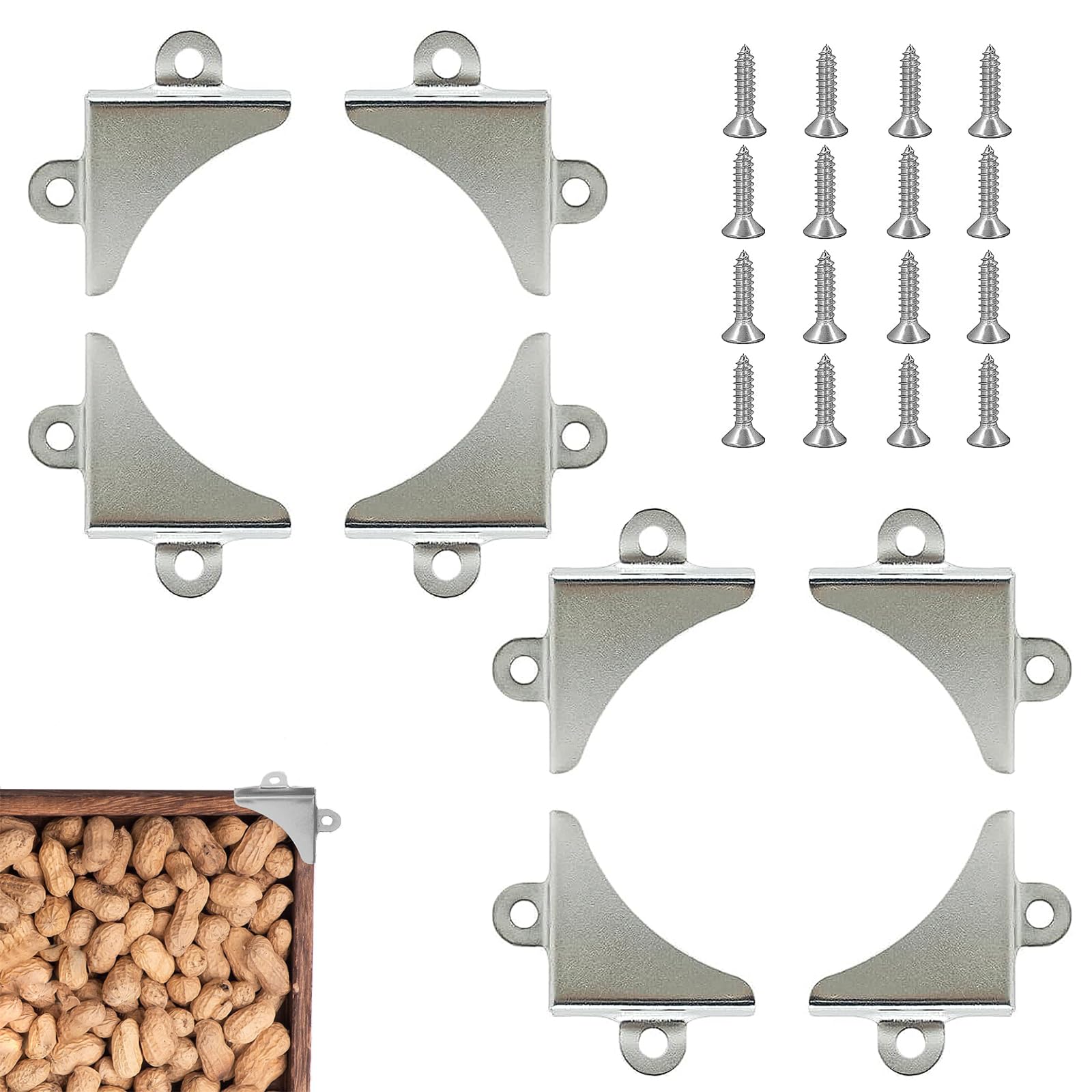 Wqedvn Silver 8 Pcs Mirror Corner Bracketsc, Mirror Brackets, Mirror Corner Fastening Bracket, For Fixing Bathroom Glass Mirror Hanging Pictures(30.3*5.5Mm)