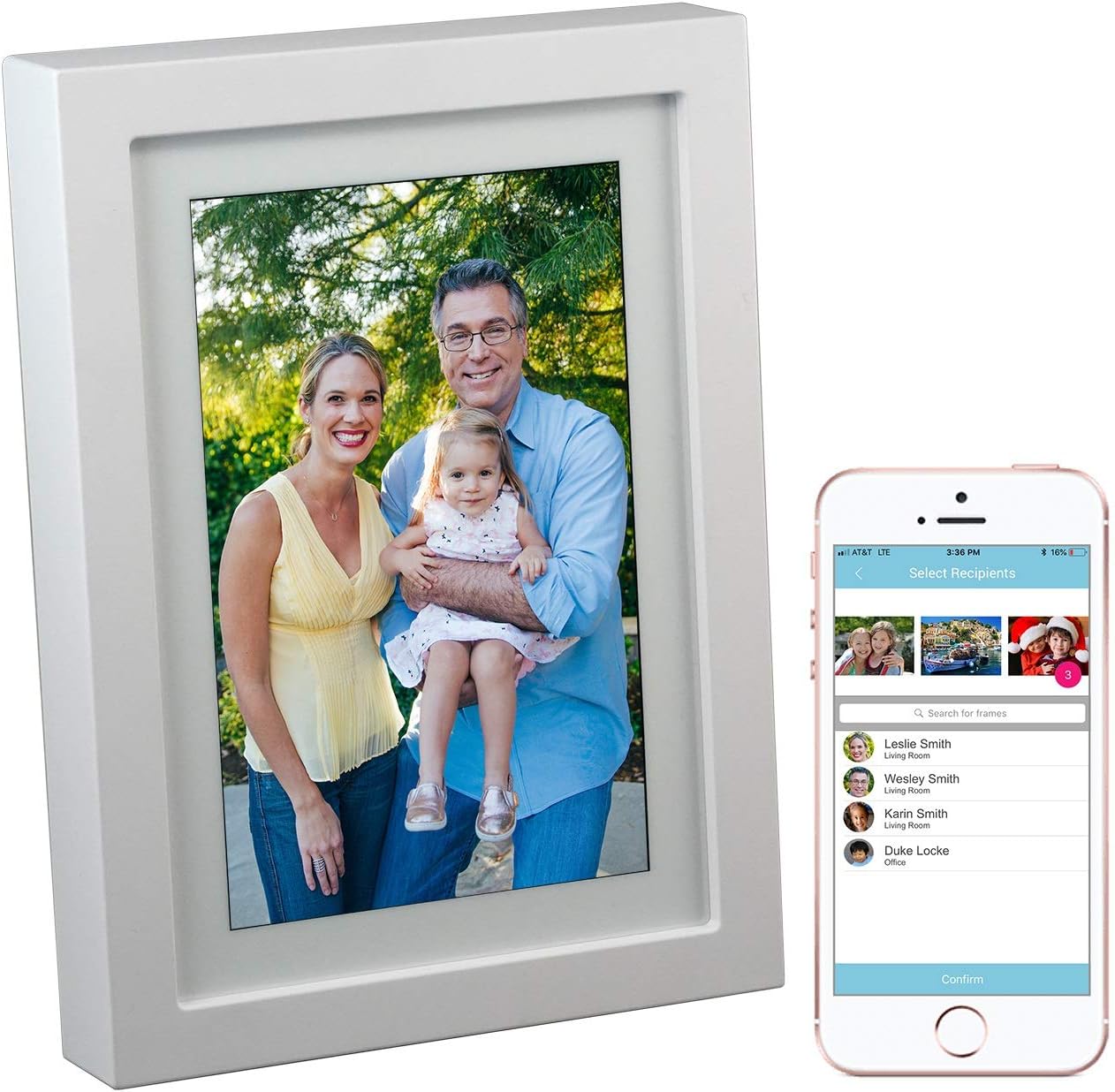 PhotoSpring 8 (16GB) 8-inch WiFi Cloud Digital Picture Frame - Battery, Touch-Screen, Plays Video and Photo Slideshows, HD IPS Display, iPhone & Android app (White - 15,000 Photos)