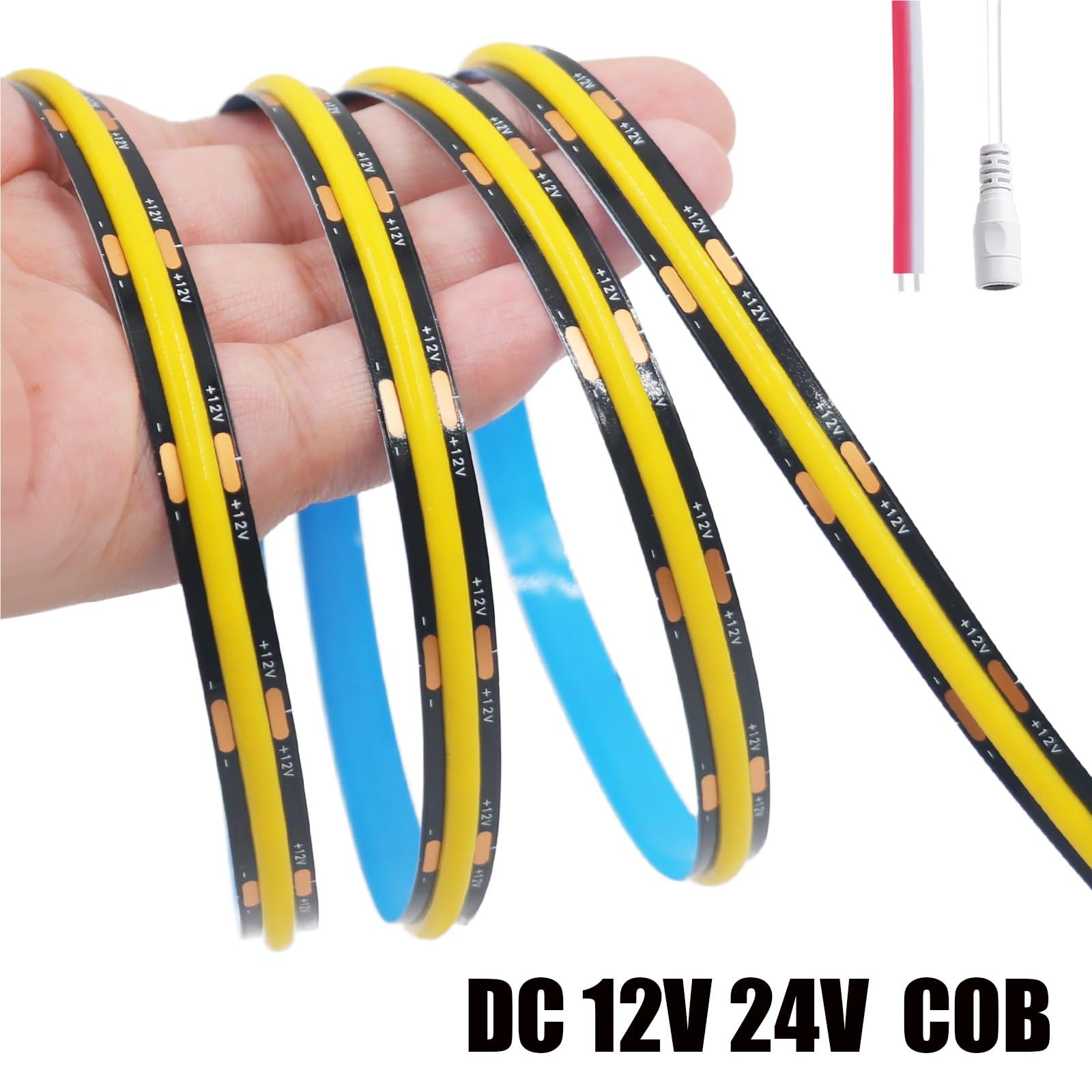 DC 12 V/24 V czarna taśma LED PCB COB | 320 diod LED/M, ciepła/naturalna/biała (3000 K / 4000 K / 6000 K), IP20 RA90 (biały 2-pinowy, DC 24 V 20 m)