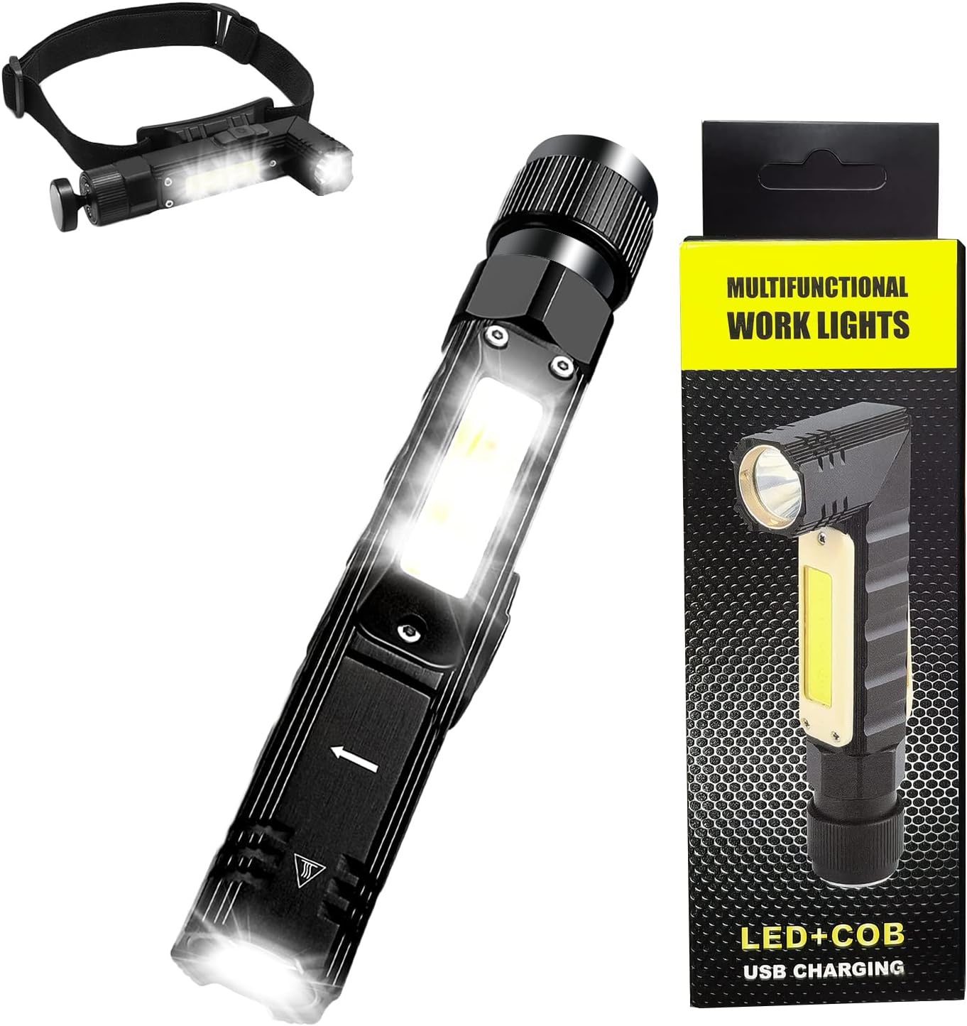 Hsility Head Torches Led Super Bright Rechargeable Torch Handheld Flashlight Super Bright Adjustable Focus LED Torch USB Charging Waterproof Shockproof Torch Suitable for Hiking Camping