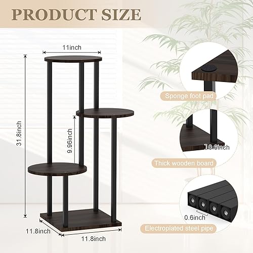 Miniatura 3 de Soporte para plantas de 4 niveles para interiores, estante alto de metal de madera para macetas para múltiples plantas, soporte de esquina para