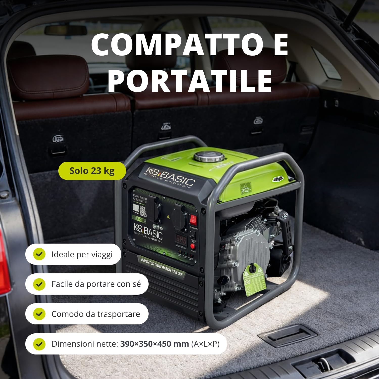 K&S Basic 30i Generatore inverter, 2800 W, potenza nominale 3000 W massima, generatore di emergenza a benzina, onda sinusoidale pura, modalità ecologica, generatore di corrente per casa, campeggio e