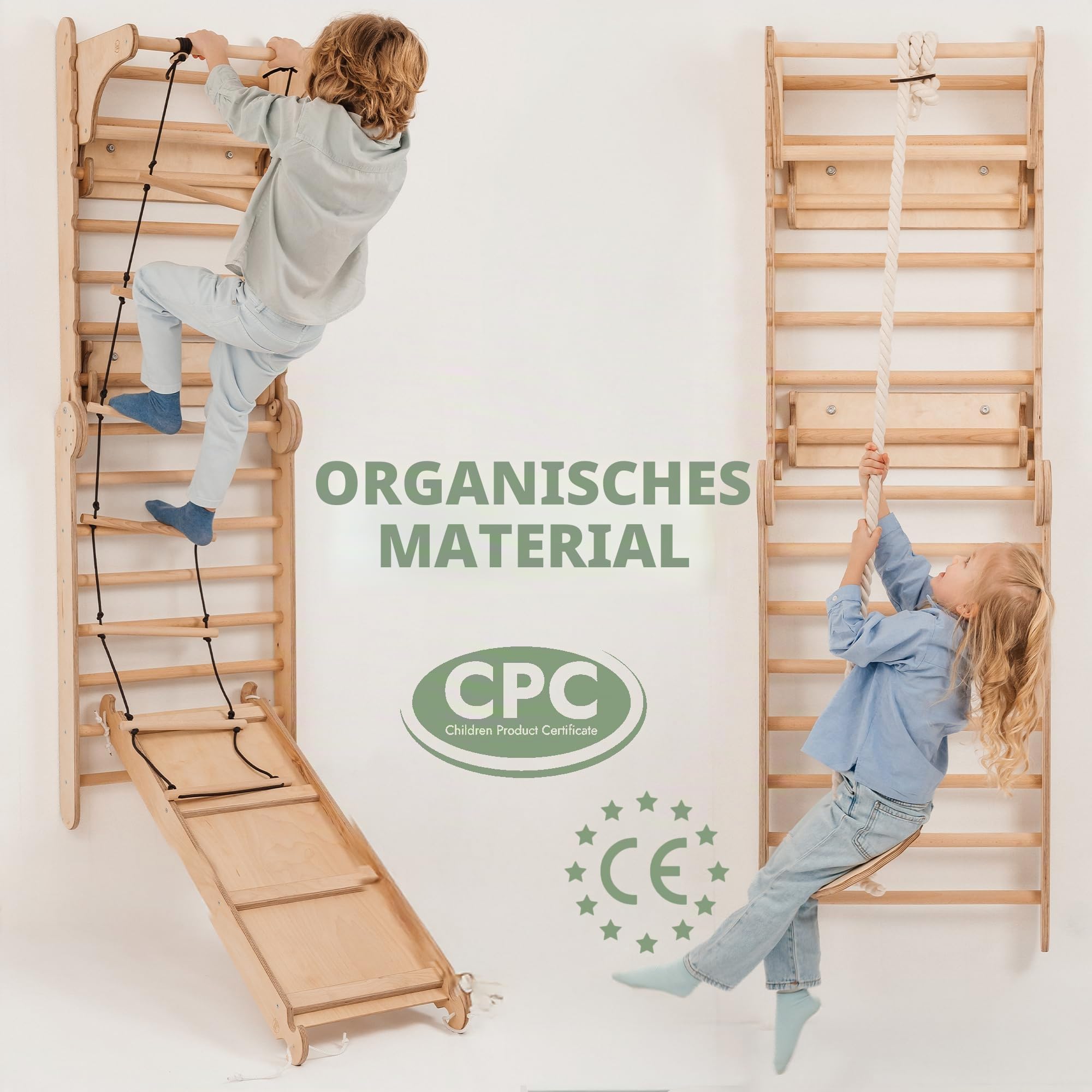 Goodevas Holz Indoor Klettergerüst für Kinder – Montessori Kletterrahmen mit Schwedenwand, Rutsche & Dreieckleiter für Kleinkinder und Kinder 2–12 Jahre