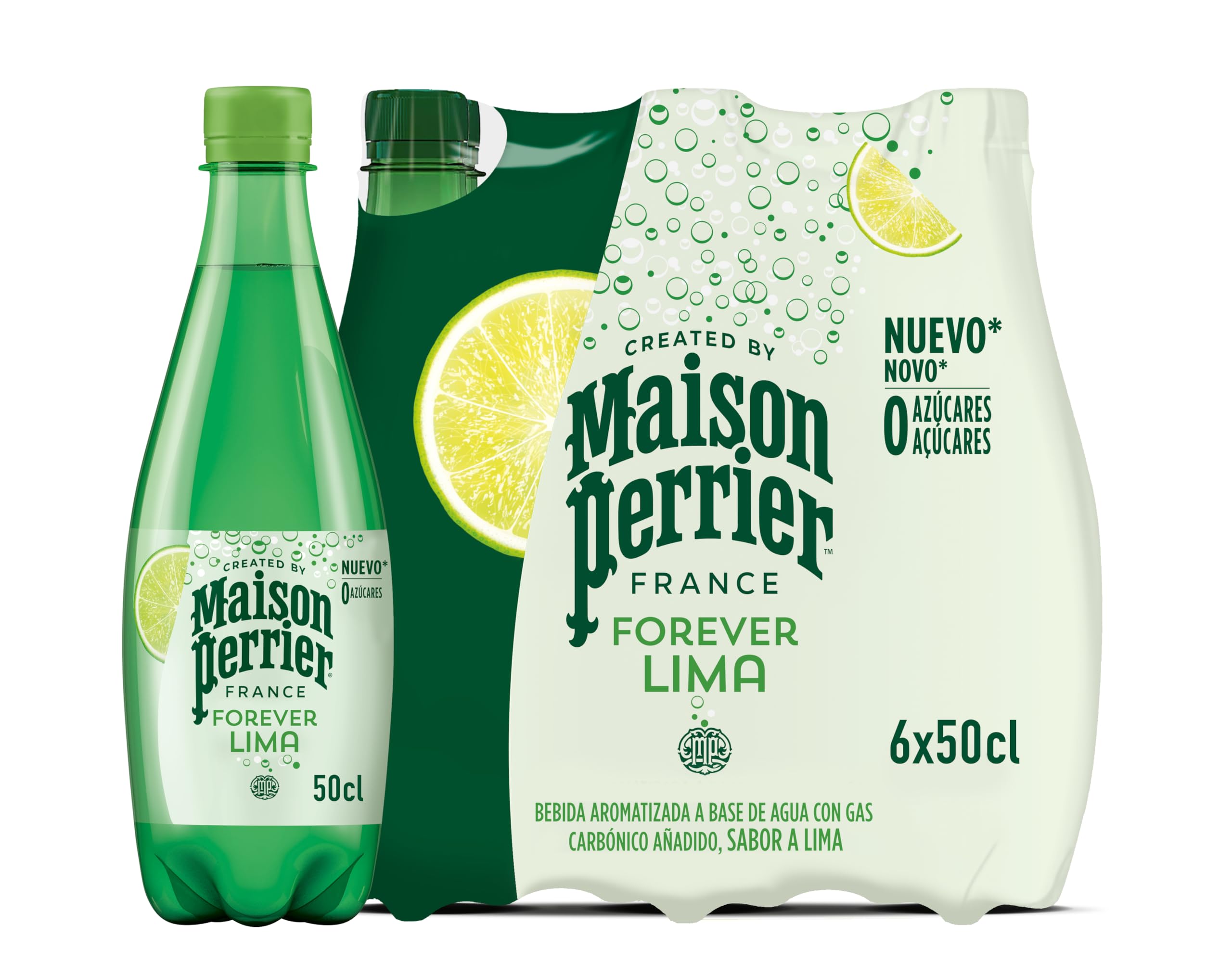 MAISON PERRIER FOREVER Agua con Gas con Sabor Lima, 4 packs 6 x 50 cl, 24 Botellas