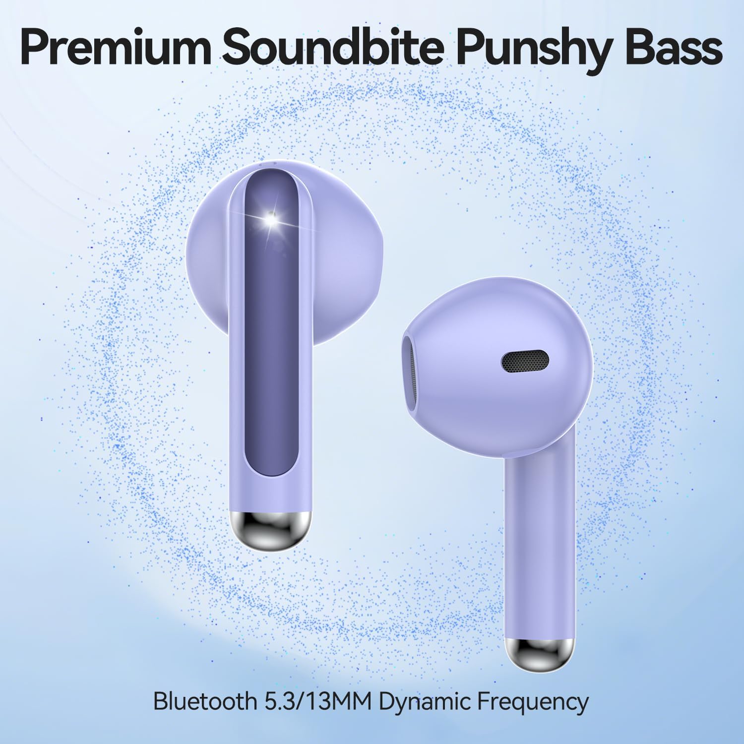 Wireless Earbuds, 2025 Bluetooth 5.3 Headphones HiFi Stereo 50H Playback Ear Buds with Led Digital Display, ENC Noise Cancelling Earbuds for Laptop Computer, iOS, Android, Purple - Image 2