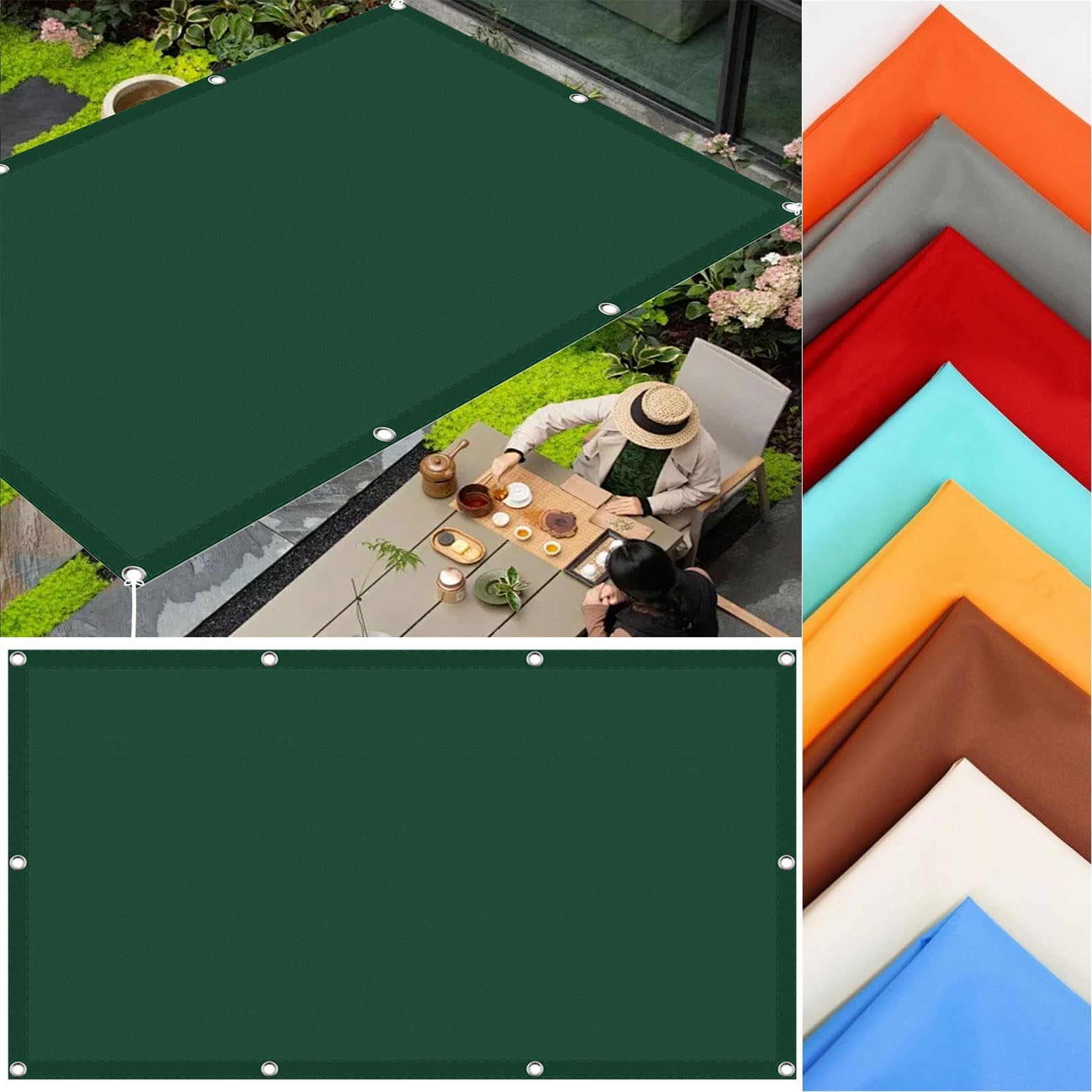 KLGFBDC Waterproof Sun Shade Sail 2.2 x 4.4m UV Protection Canopy for Outdoor Patio Terrace Camping Dark Green with Grommets Weather Resistant Shade Solution