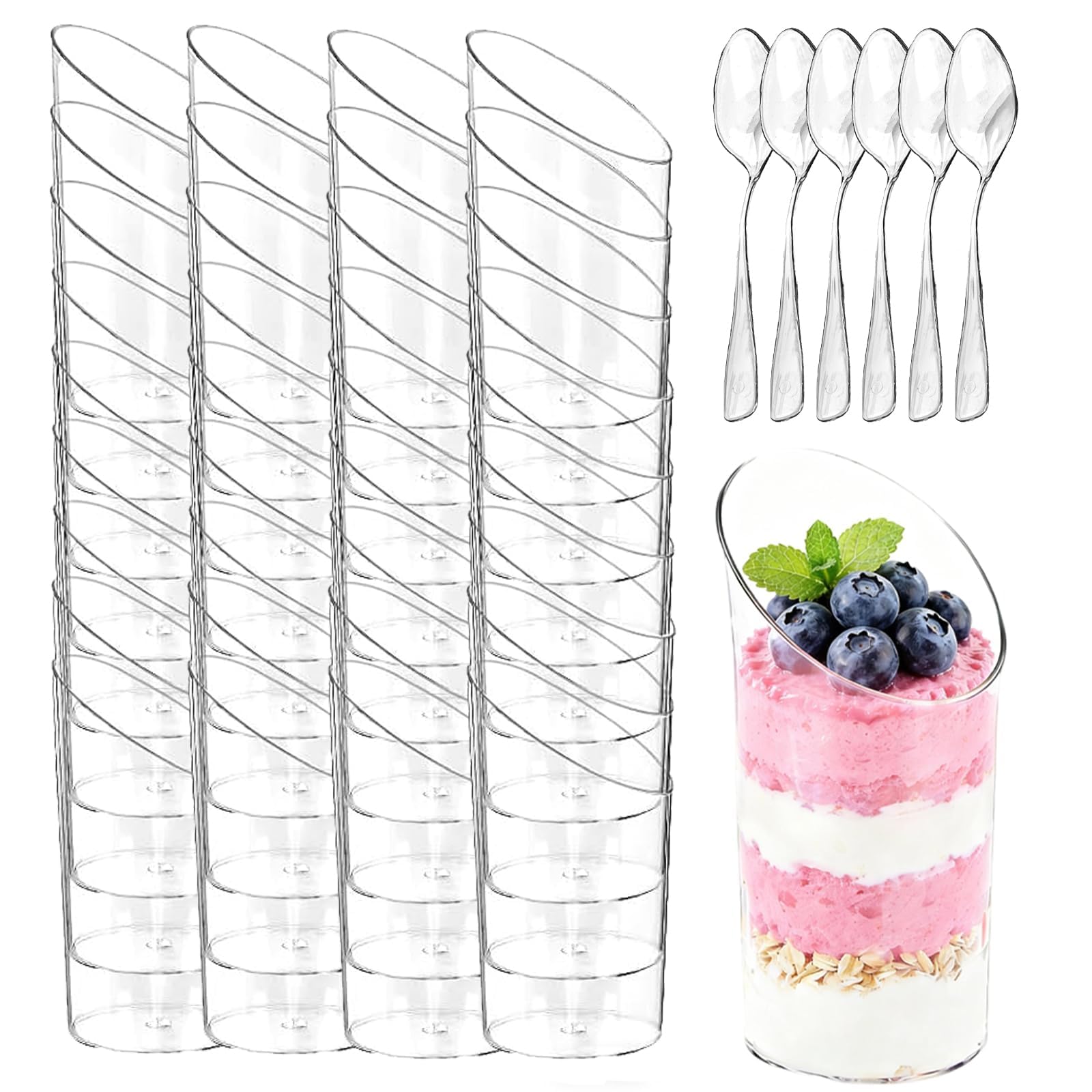 200 Pack 3 oz Mini Plastic Dessert Cups with Spoons, Disposable Clear Pudding Parfait Jello Shooter Cups, Small Party Serving Bowls for Fruit Trifle Ice Cream Yogurt Appetizer Chocolate Nut