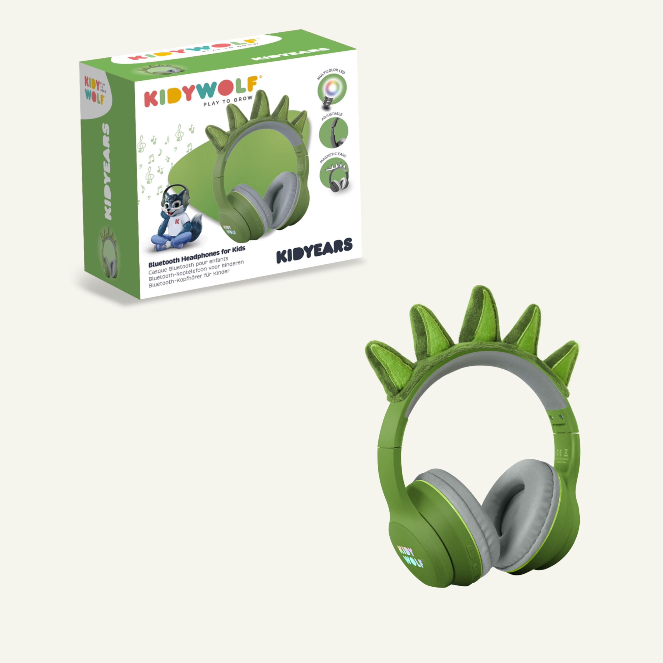 KIDYWOLF - KIDYEARS Dinosaurier - Kinderkopfhörer Bluetooth & Kabel - Lautstärkebegrenzung 85dB Gehörschutz