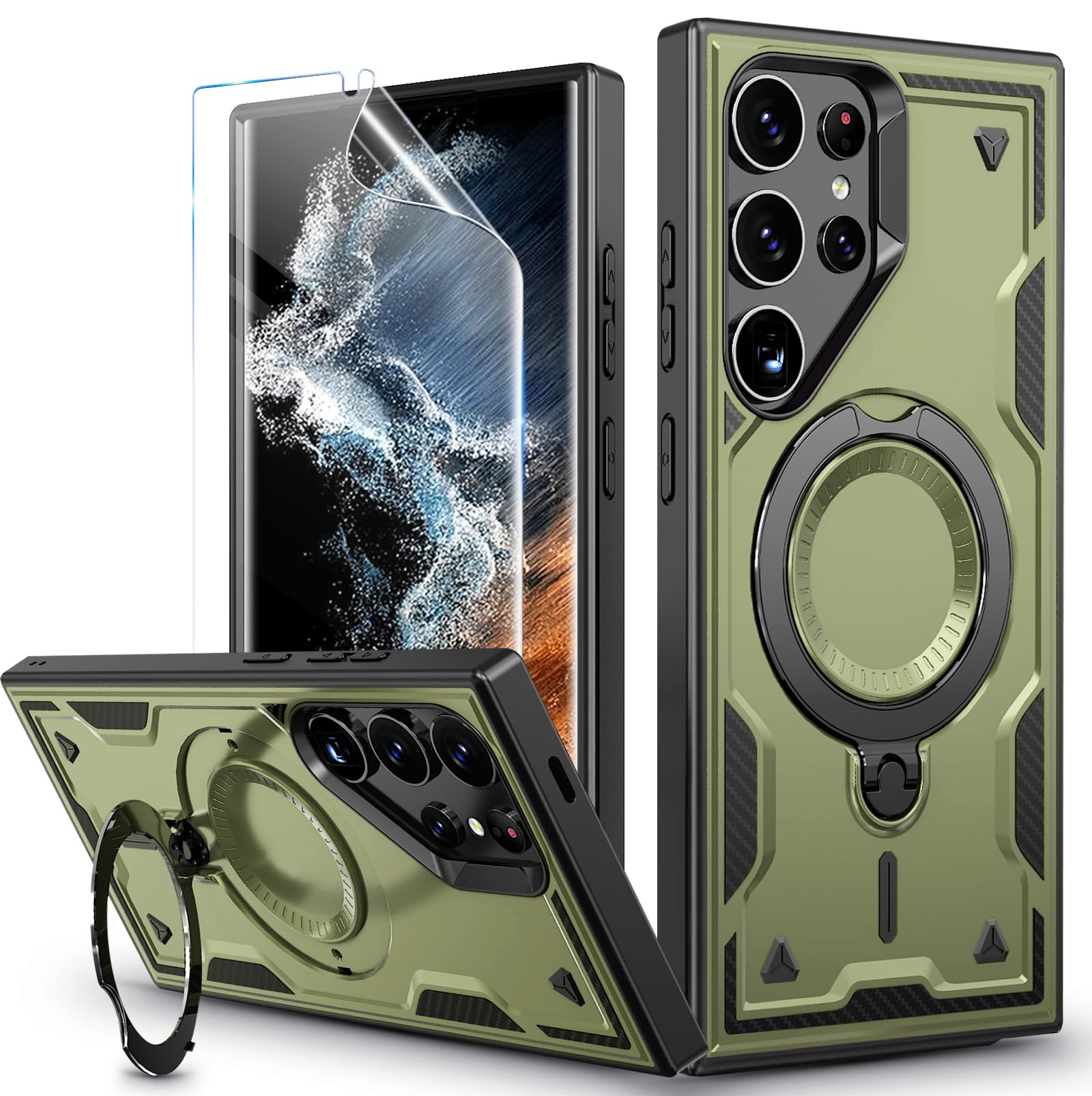 for Samsung Galaxy S22 Ultra Case Magnetic with stand [with Mag-Safe] [with Screen Protector] Wireless Charging, Shockproof Galaxy S22 Ultra 5G Case,