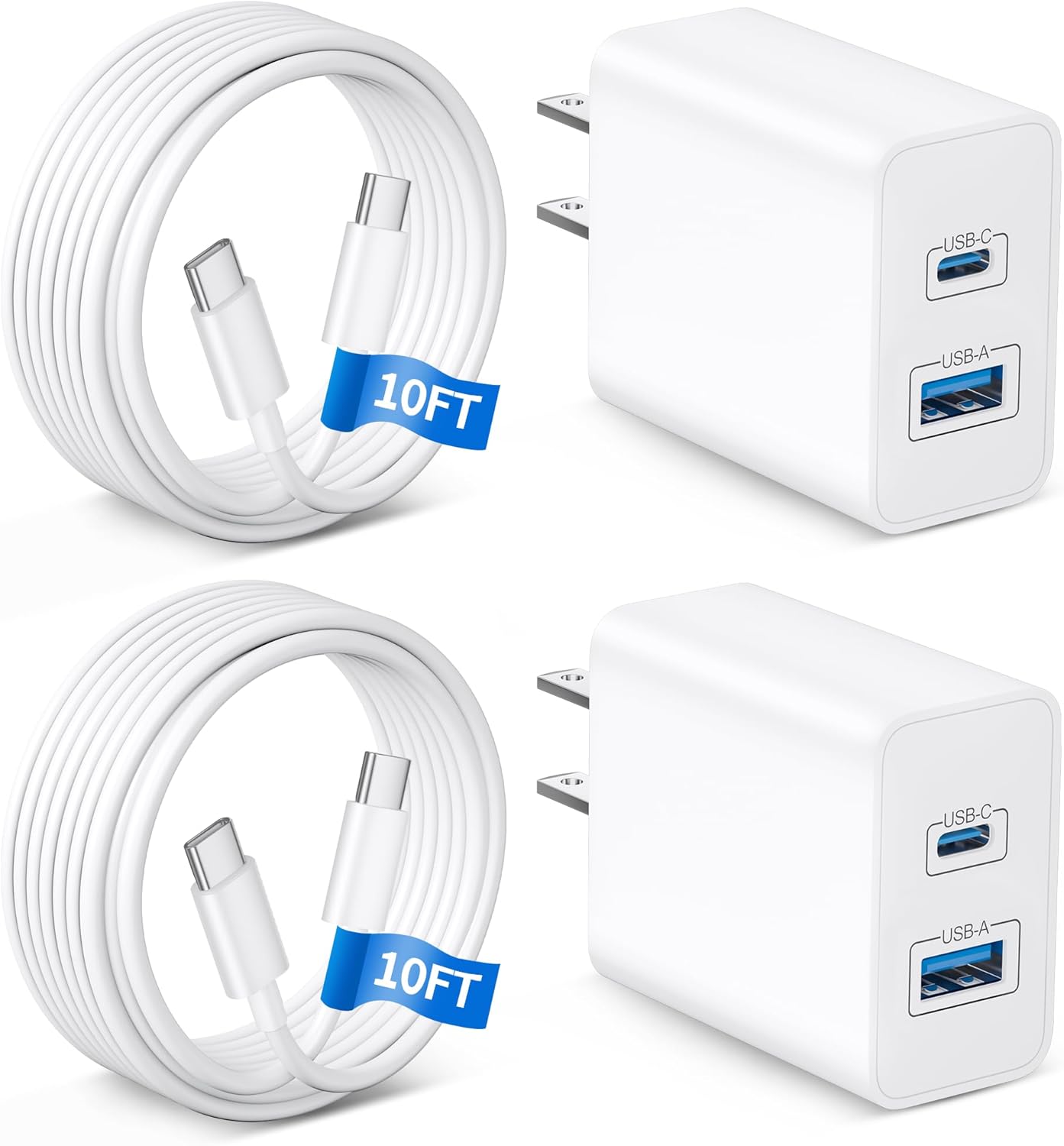 iPhone 17 Charger, 2-Pack 45W Fast Charging Dual Port Type C Power Adapter, USB C Charger Block for iPhone 17/17 Pro/17 Pro Max/Air/16/15 Pro Max/Plus, iPad, with Long 10FT USB-C Cable Cord