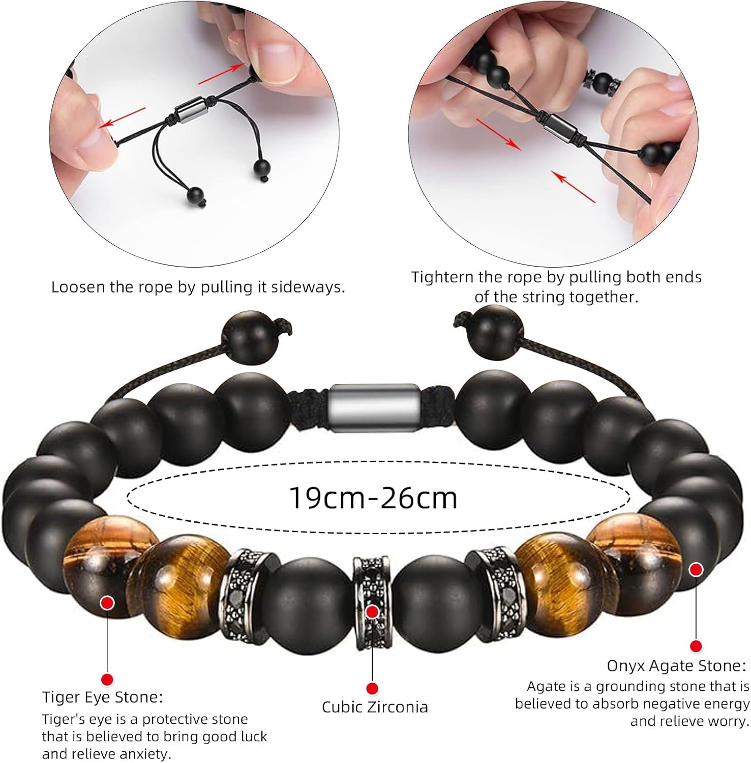 Tiger Eye Bracelet For Men Natural Stone Beads Bracelet Set Stretch Lava Rock Bracelets Adjustable Black Crystal Beaded Bracelet for Men Women Gifts - Image 8