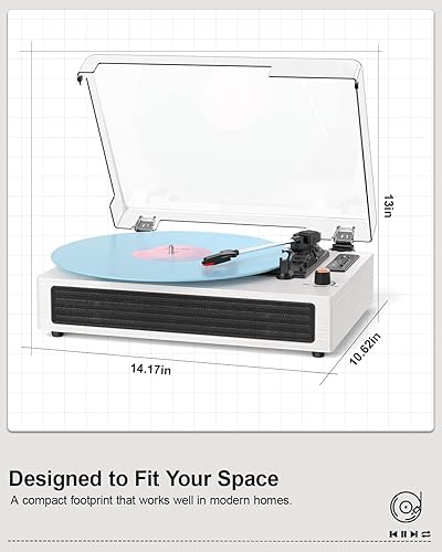 Miniatura 5 de Tocadiscos de vinilo Bluetooth, tocadiscos retro de 3 velocidades con altavoces integrados, grabación USB, parada automática AUX, reproductor LP de