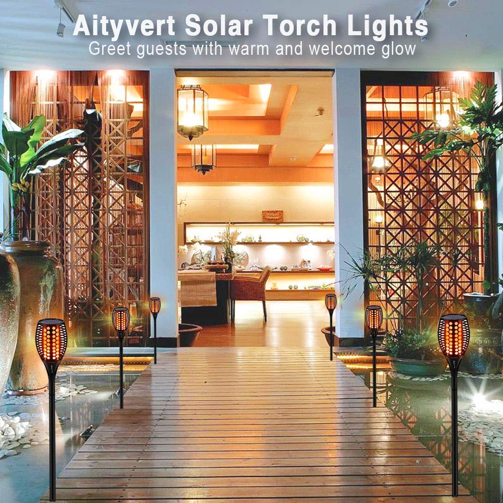 LED Solarne latarnie ogniskowe, migotliwe, tańczące, światła do ogrodu, solarne płomienie, światła od zmroku do świtu, automatyczne włączanie/wyłączanie, wodoodporne światła solarne do ogrodu