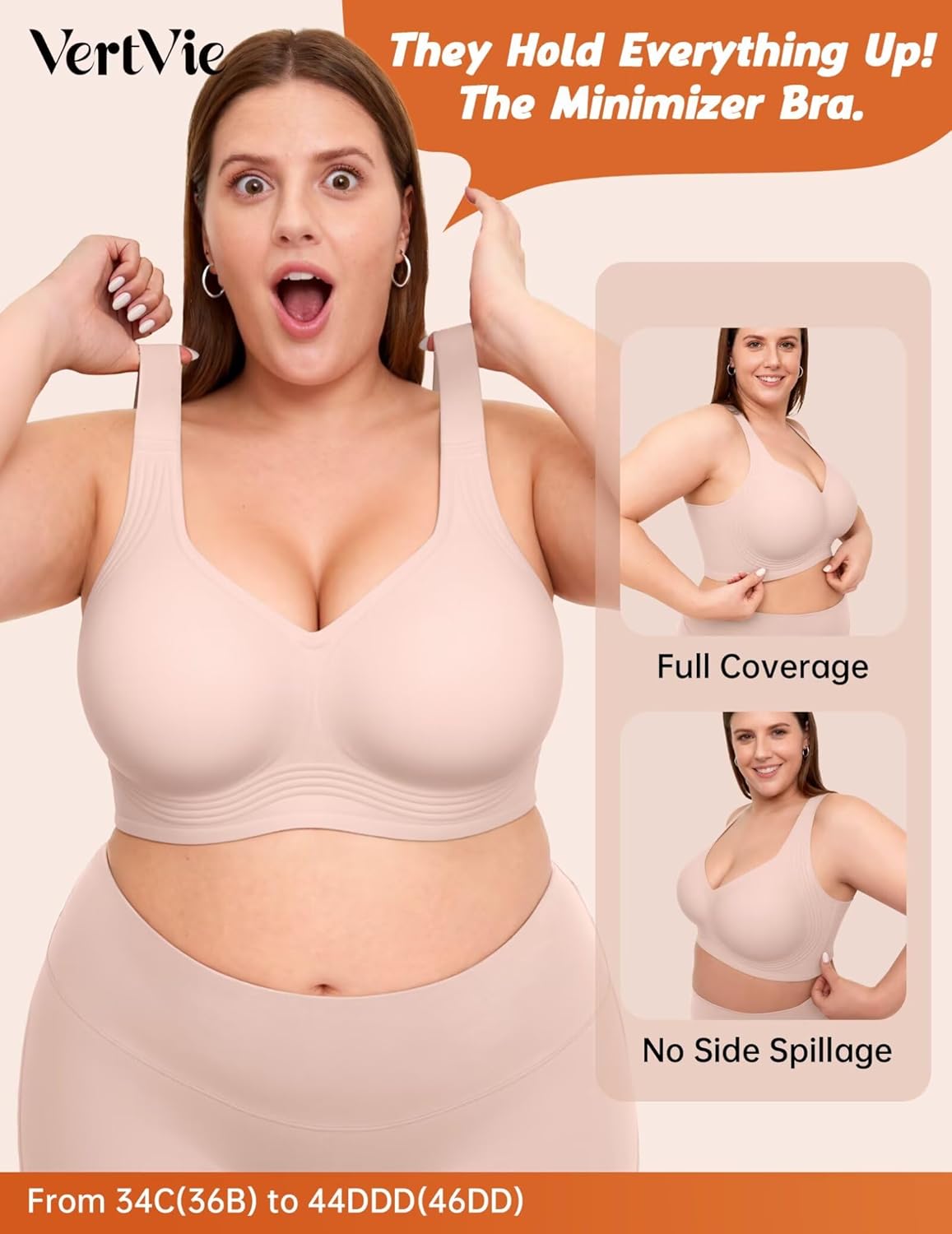 Vertvie Jelly Bras for Women Plus Size Minimizer Soft Wireless Push Up Bra Full Supportive Older Lift Back Coverage Bralette - Image 3