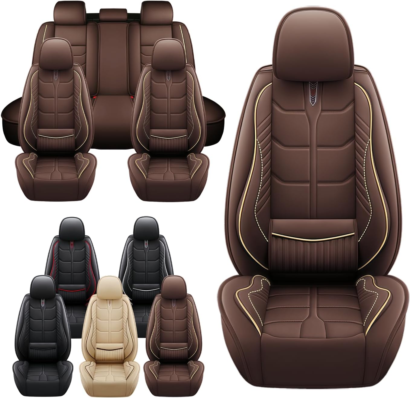 Leather Car Seat Covers Fit for KIA Sorento 2004-2024, 5 Seater Car Seat Cover, Premium Waterproof, Scratch Resistant Car Interior Accessories (Full Set Coffee)