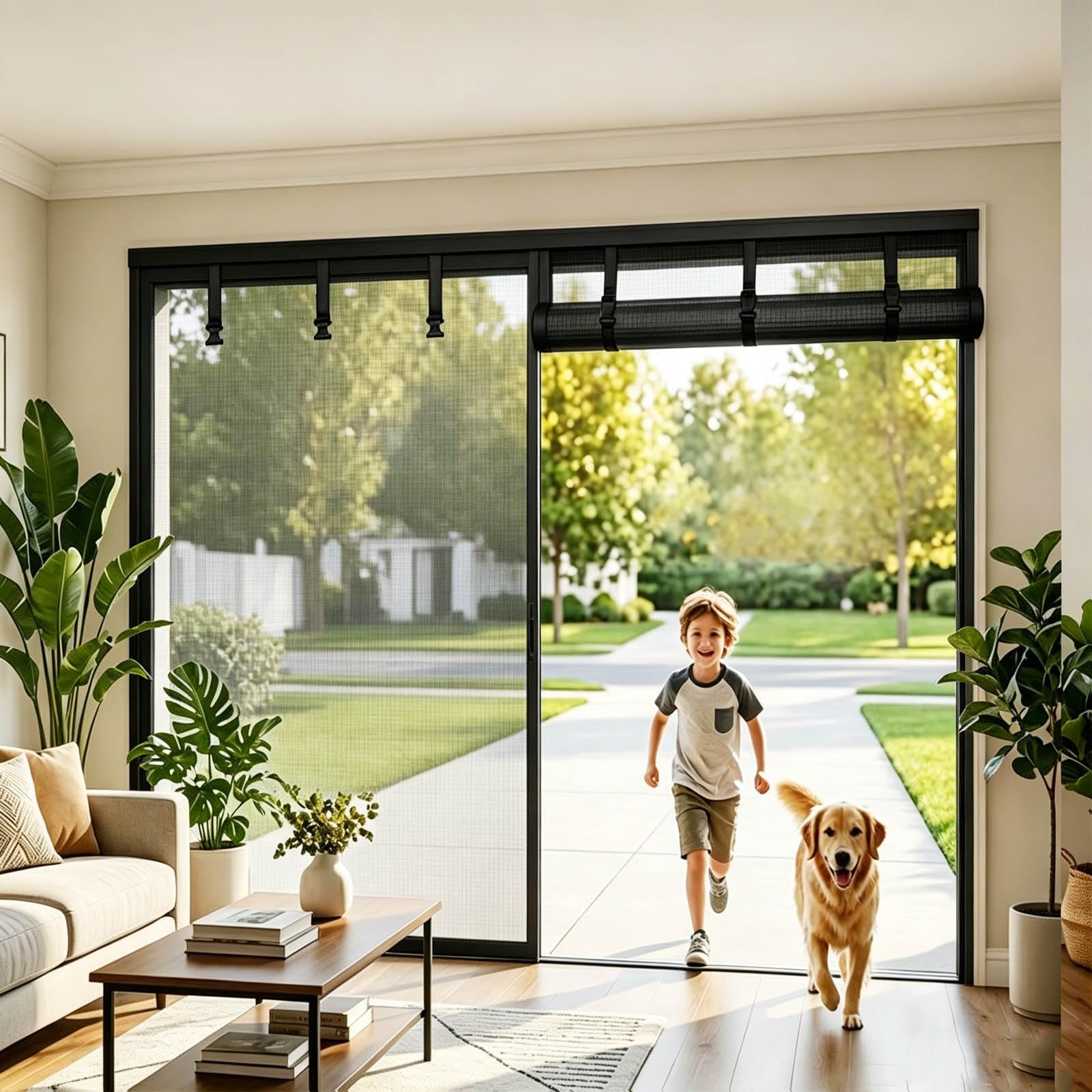 Rideau de porte de terrasse et garage double avec fermeture aimantée automatique