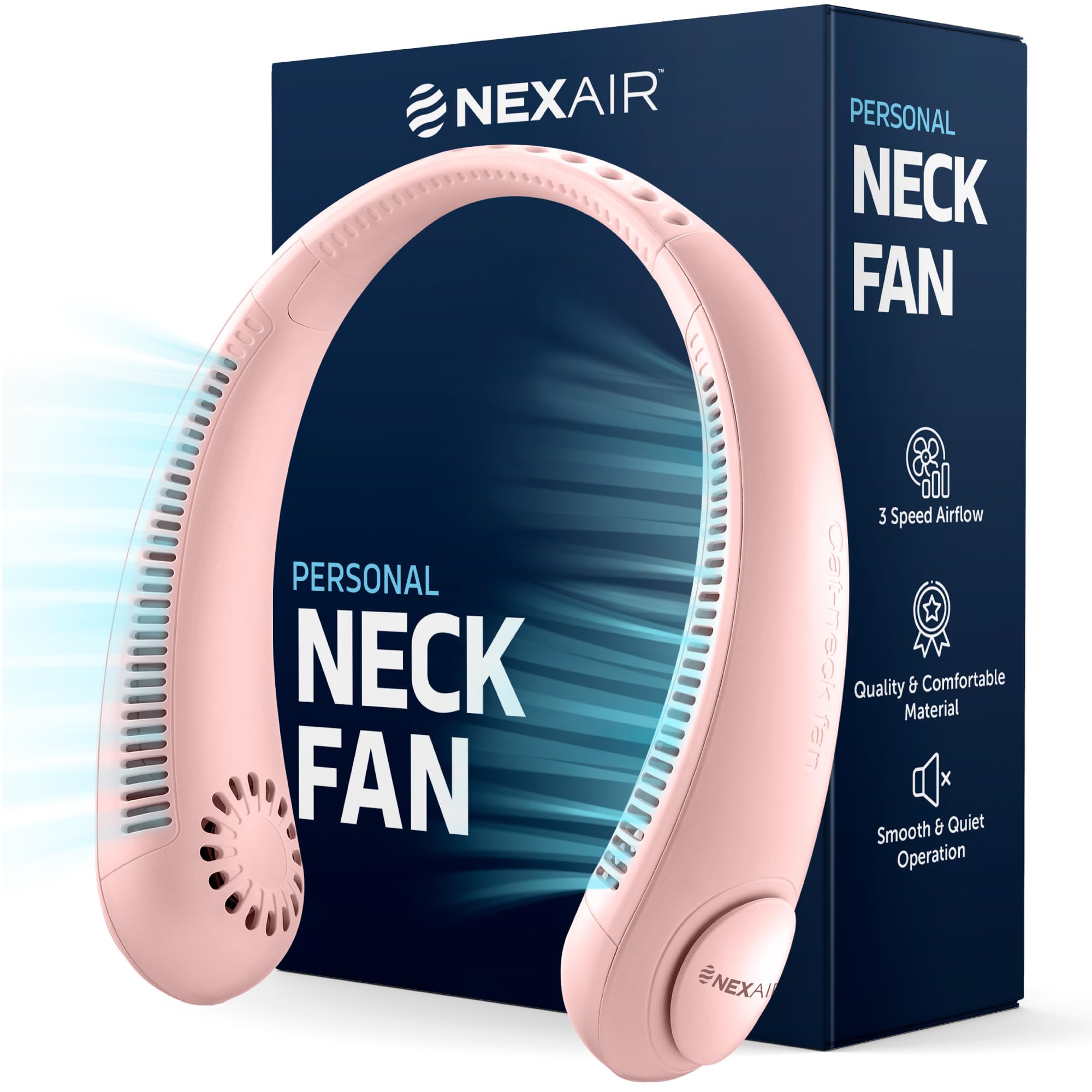 NEXAIR Portable Neck Fan -3 Speed Rechargeable Bladeless Neck Cooler, Pink Comfortable Lightweight, Personal Neck Fan For Women & Men Modern Design,