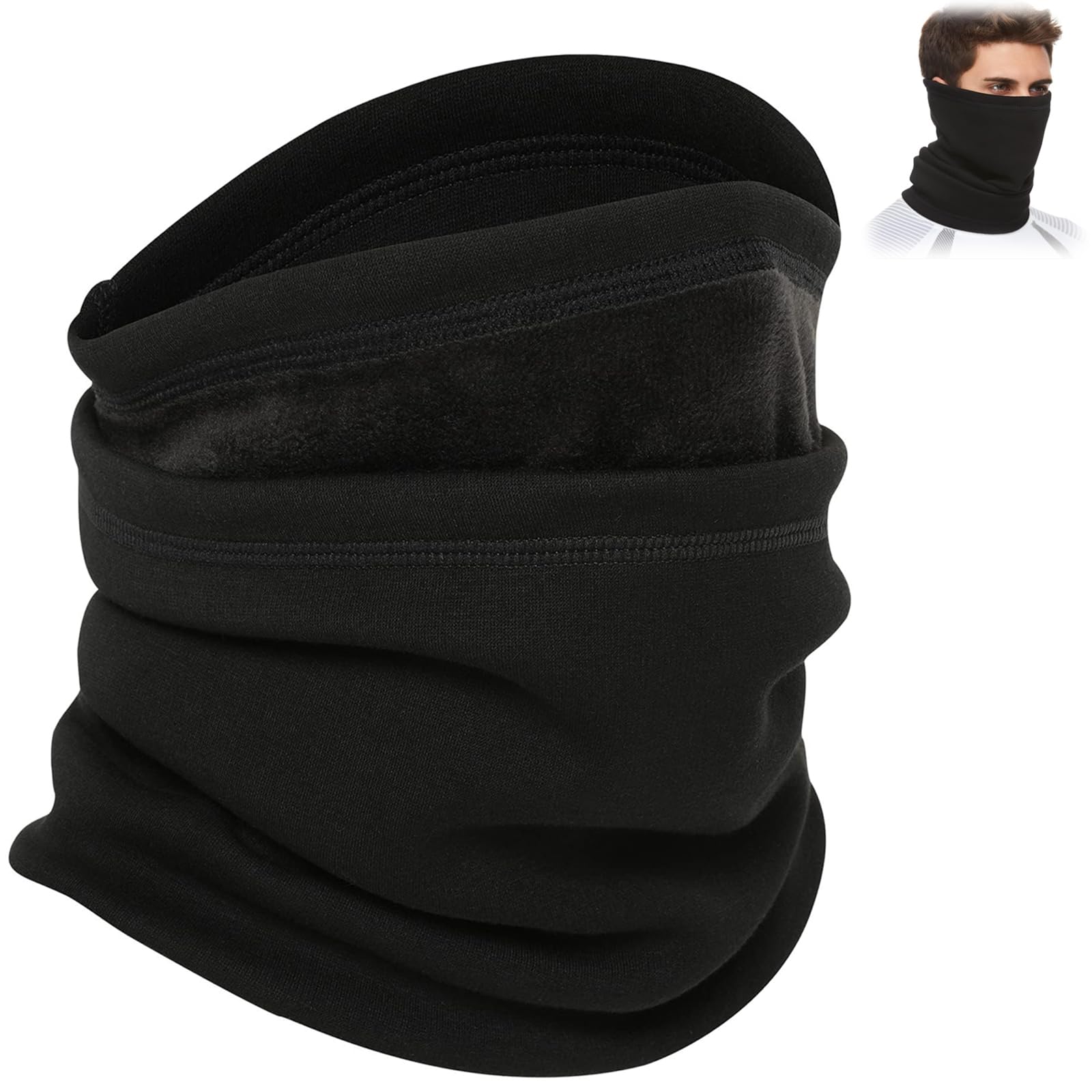 – Winter Neck Gaiter Windproof Thermal Ski Soft Scarf Face Cover Mask قناع وجه شتوي, Multifunctional Neck Cover Used as Scarf or Hat, Suitable for Skiing Motorcycle, Black, One Size