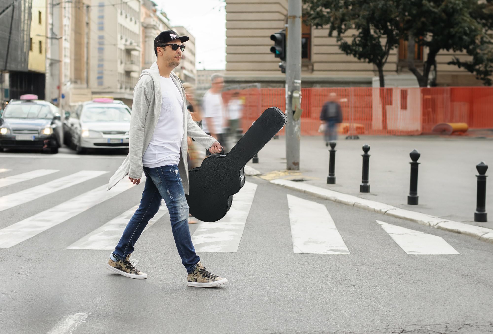 ROCKTILE Custodia Per Chitarra Elettrica 4/4 Jumbo Jazz Style (gigbag imbottito, tasca interna integrata, chiudibile a chiave, lunghezza totale: 110cm) Nero