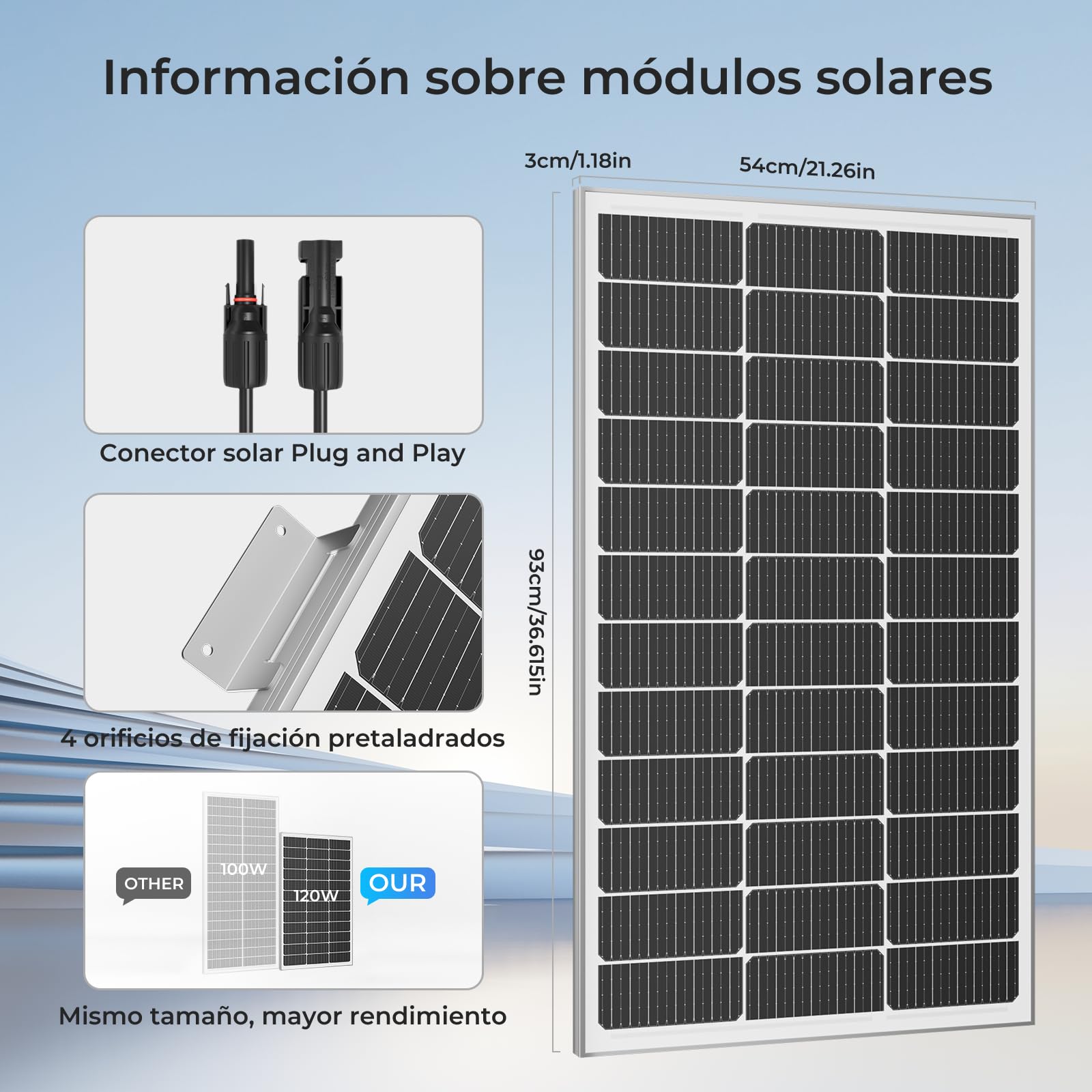 Panel solar de 240 W, módulo PV de 12 V, tecnología SMBB, módulo solar monocristalino de alta eficiencia, panel solar con marco de aluminio, ideal para instalaciones de alimentación de(120W*2)