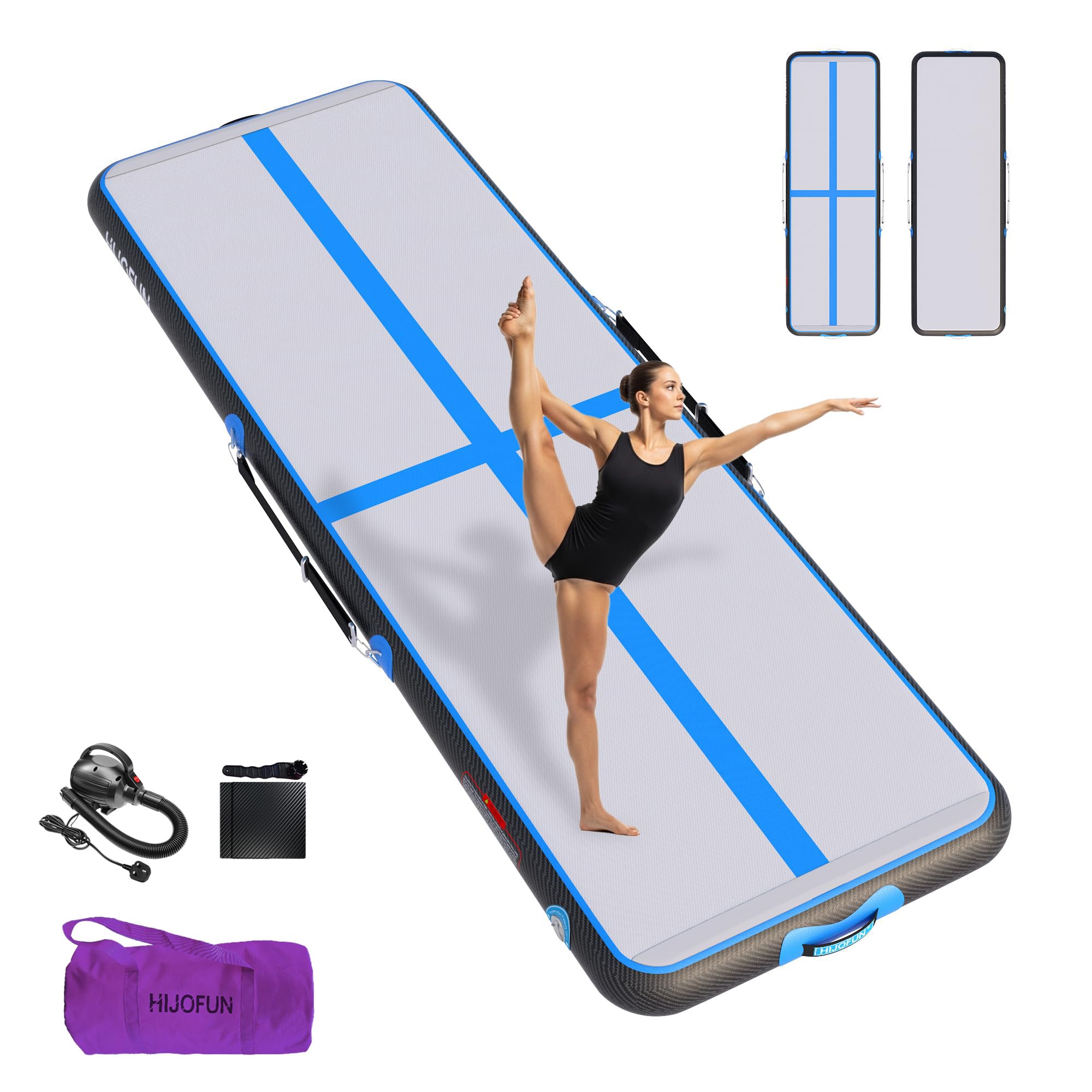HIJOFUN Inflatable Gymnastics Mat, Tumble Track 3m/4m/5m/6m for Training with Practical Pump, 10/20cm Thickness Gymnastics Air Mat for Home Use/Tumbling/Yoga/Taekwondo/Dance