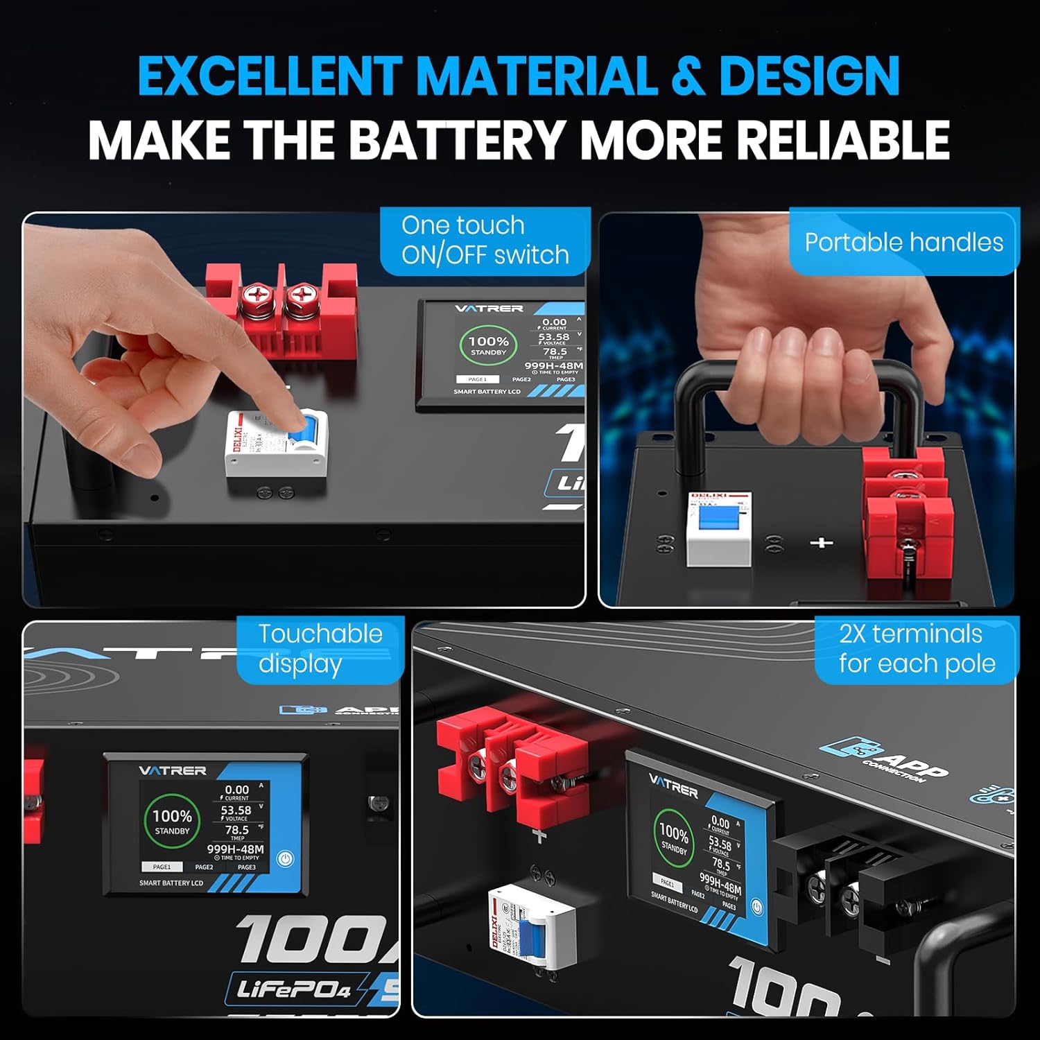 VATRER POWER 51.2V 600Ah LiFePO4 Battery,(6 Pack 48V 100AH) 30.72kWh Solar Battery Kit for Home Backup, Free Server Rack Included, Solar Power Storage for RV & Off-Grid