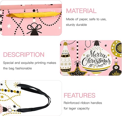 Miniatura 3 de WRAPAHOLIC Paquete de bolsas de regalo surtidas de Navidad con papel de seda, diseño de bola de Navidad rosa y negra para vacaciones, envoltura de