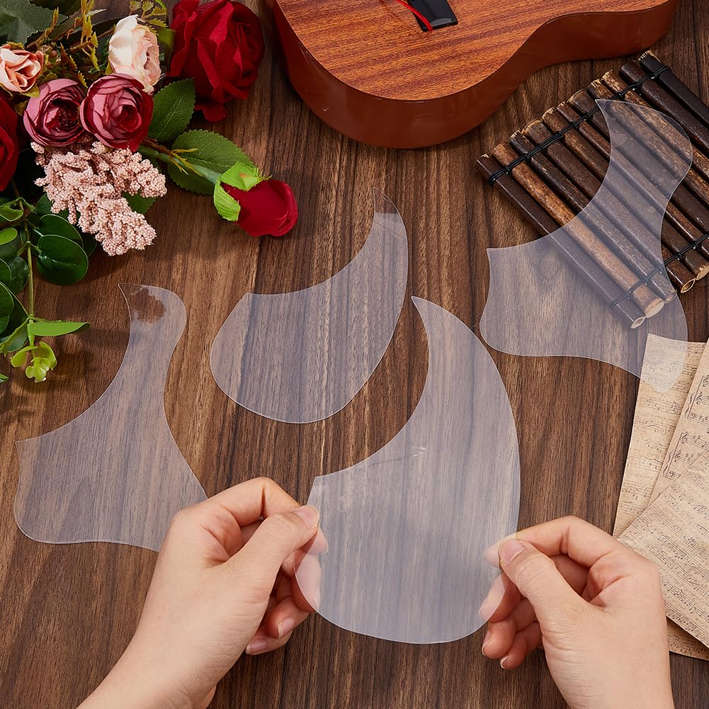 SUPERFINDINGS 4 Pezzi 2 Stili Chitarra Acustica Pickguard Trasparente Anti Graffio Piatto di Protezione Autoadesivo Pickguard Protezione per Graffio per Parti di Ricambio Chitarra