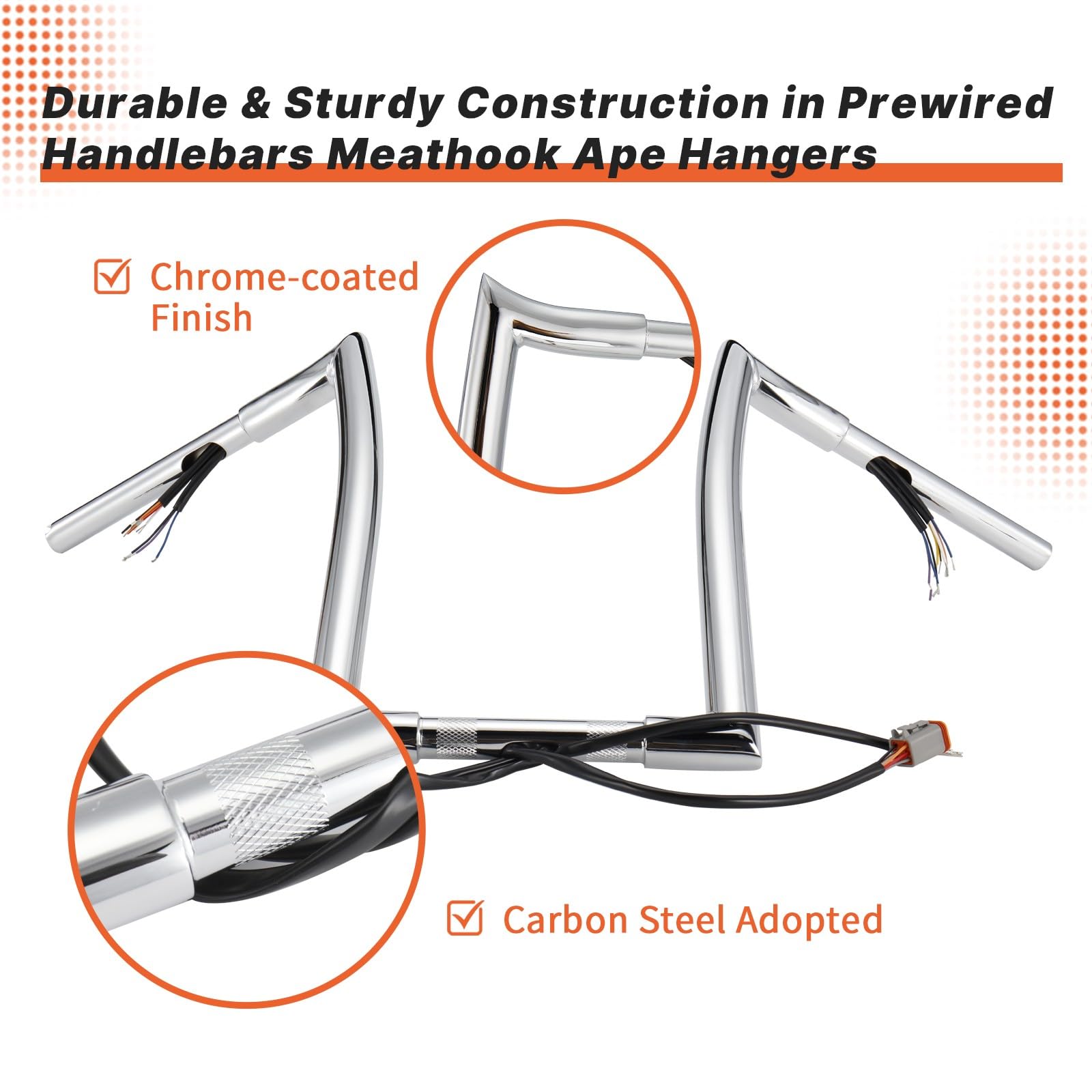 MoKitDora Sportster Dyna Softail Pre-wired Handlebar 12" Rise Bars 1-1/4" Fat 1" Clamp Meathook Ape Hanger For 1996-2006 Harley XL Road King FLHR, Black, Handlebars & Components - Canada - View #4