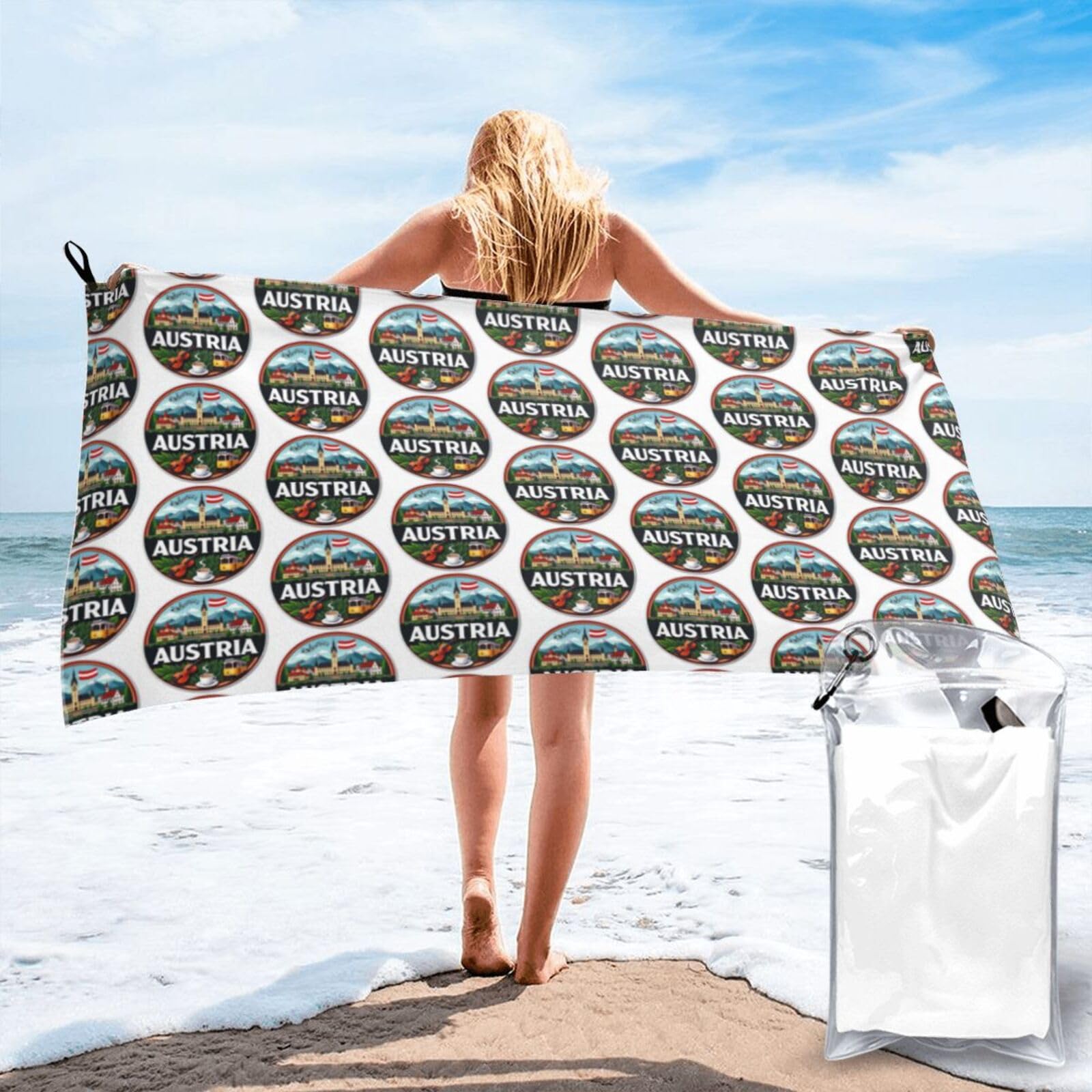 FHIZOAL Austria Music Coffe Quick Dry Towel Microfibre Towel Super Absorbent Ultra Compact Gym Sports Beach Camping Travel