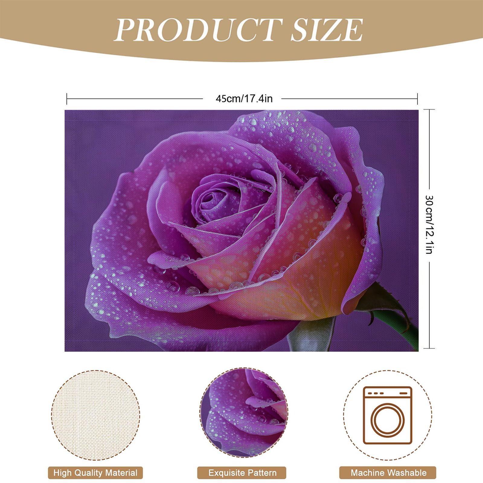 Set di 8 Tovagliette Americane Lavabili Cotone Lino Fiori glamour - Tovaglietta Americana Resistenti al Calore Durevole Rosa viola - per Colazione Pranzo 30×45 cm