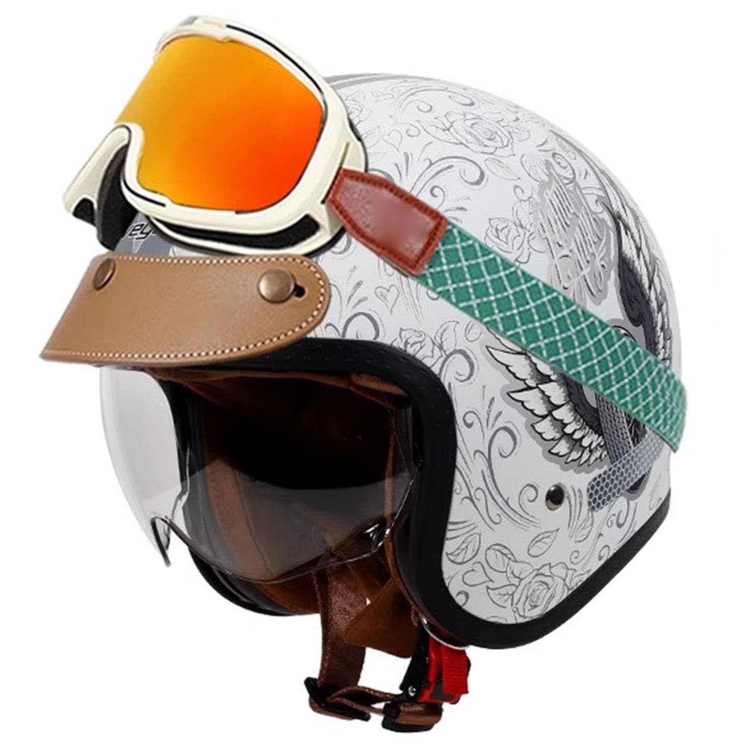 Casque moto jet léger avec lunettes pour éviter la chaleur en scooter L