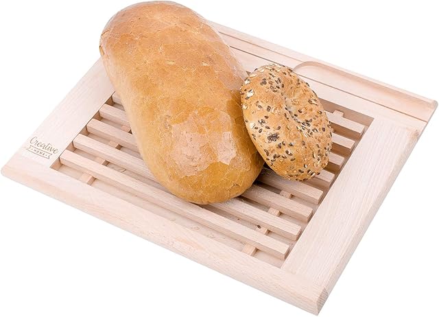 Creative Home Wooden Bread Board Cutting Board Chopping Crumb-Catcher | 35,5 x 28,5 x 2 cm | Natural Beech Wood | Rectangular | Perfect for any Kitchen & Home | Better than Bamboo