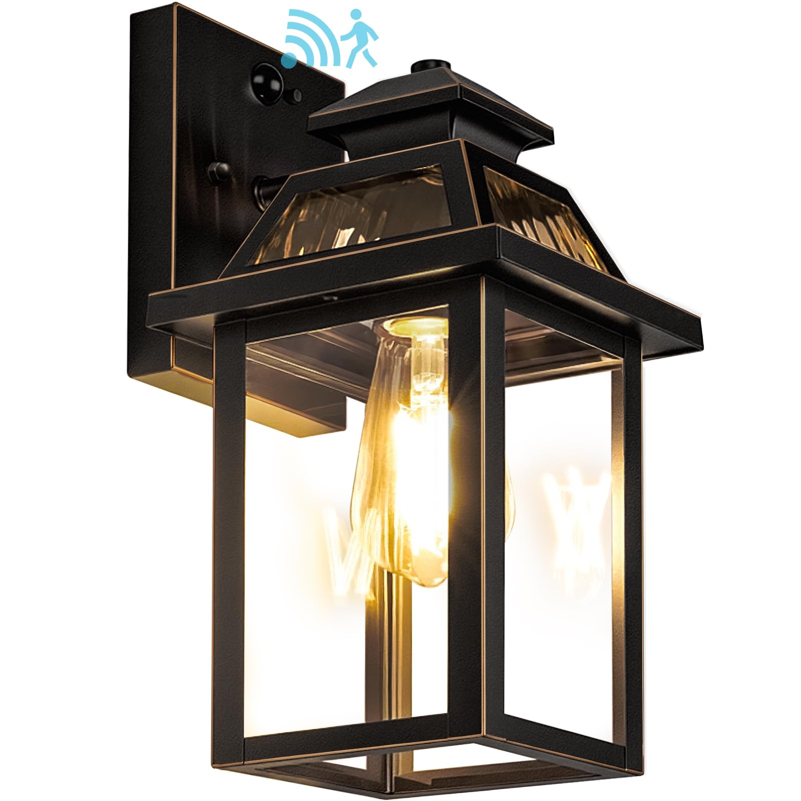 Photo 1 of BesLowe Outdoor Wall Light, Black/Gold Trim