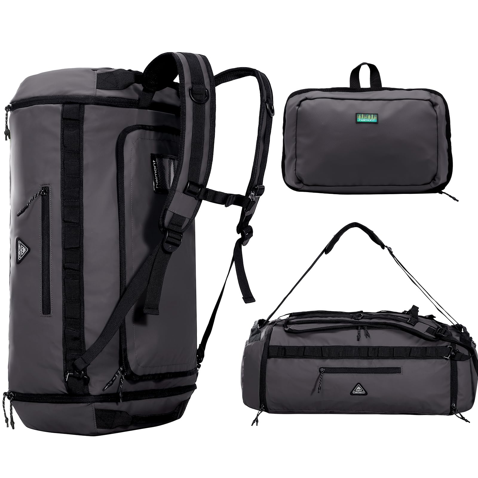 Haimont Sac à dos de sport 50 L imperméable pliable pour homme et femme avec compartiment à chaussures pour voyage, randonnée, camping en plein air, gris foncé, Sac de voyage