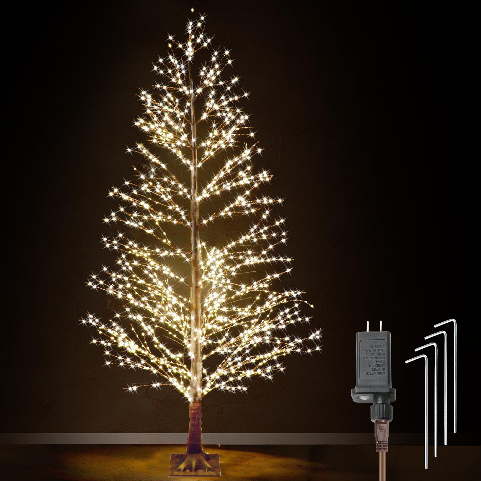 6FT Lighted Birch Tree with 1300 LED Lights, Twinkle Light Brown Christmas Tree with Timer IP44 Waterproof for Indoor Outdoor Festival Wedding Party Christmas Decorations