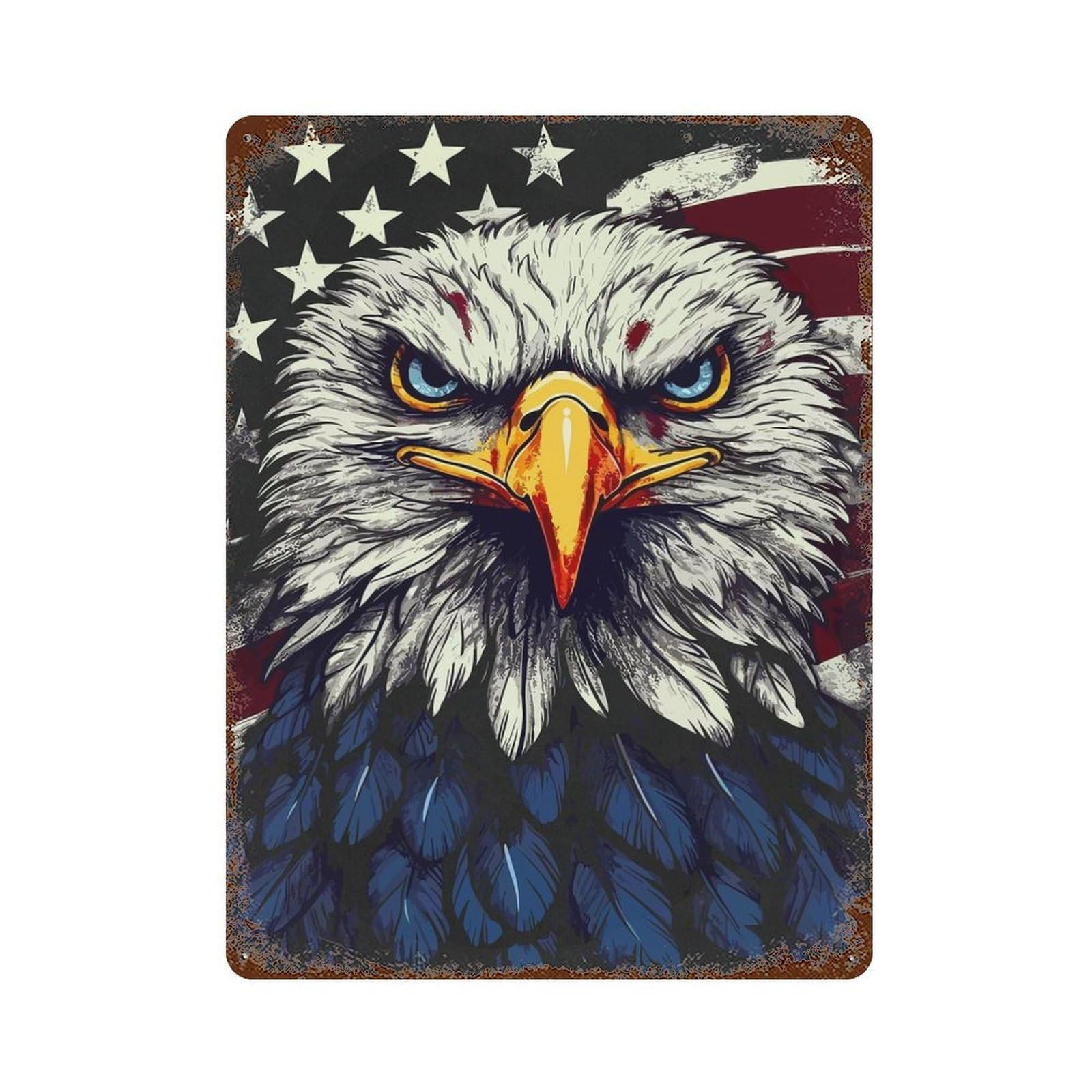 Weathered Tin Sign USA Flag Bald Eagle 15.7"x11.8", Rustic Home Decor for Basement, Hobby Room And Garage Decor