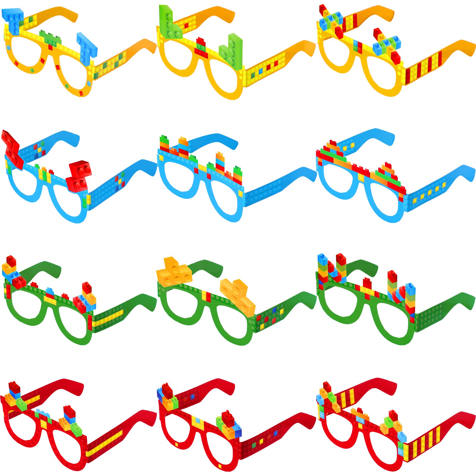 Fiada Building Bricks Party Favors Glasses Building Bricks Glasses Photo Booth Props for Kids Toddlers Theme Party Favors