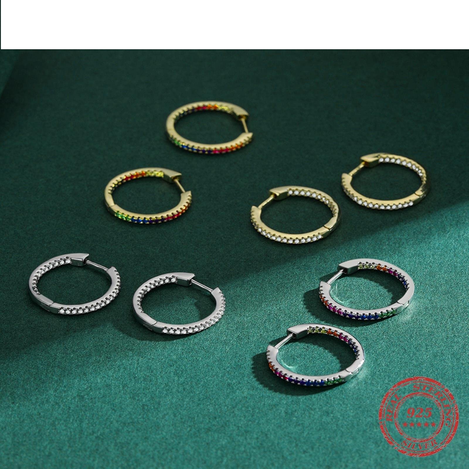 Qings Orecchini A Cerchio Arcobaleno In Argento 925 Con Zirconi – Regalo Alla Moda Per Donna - 2