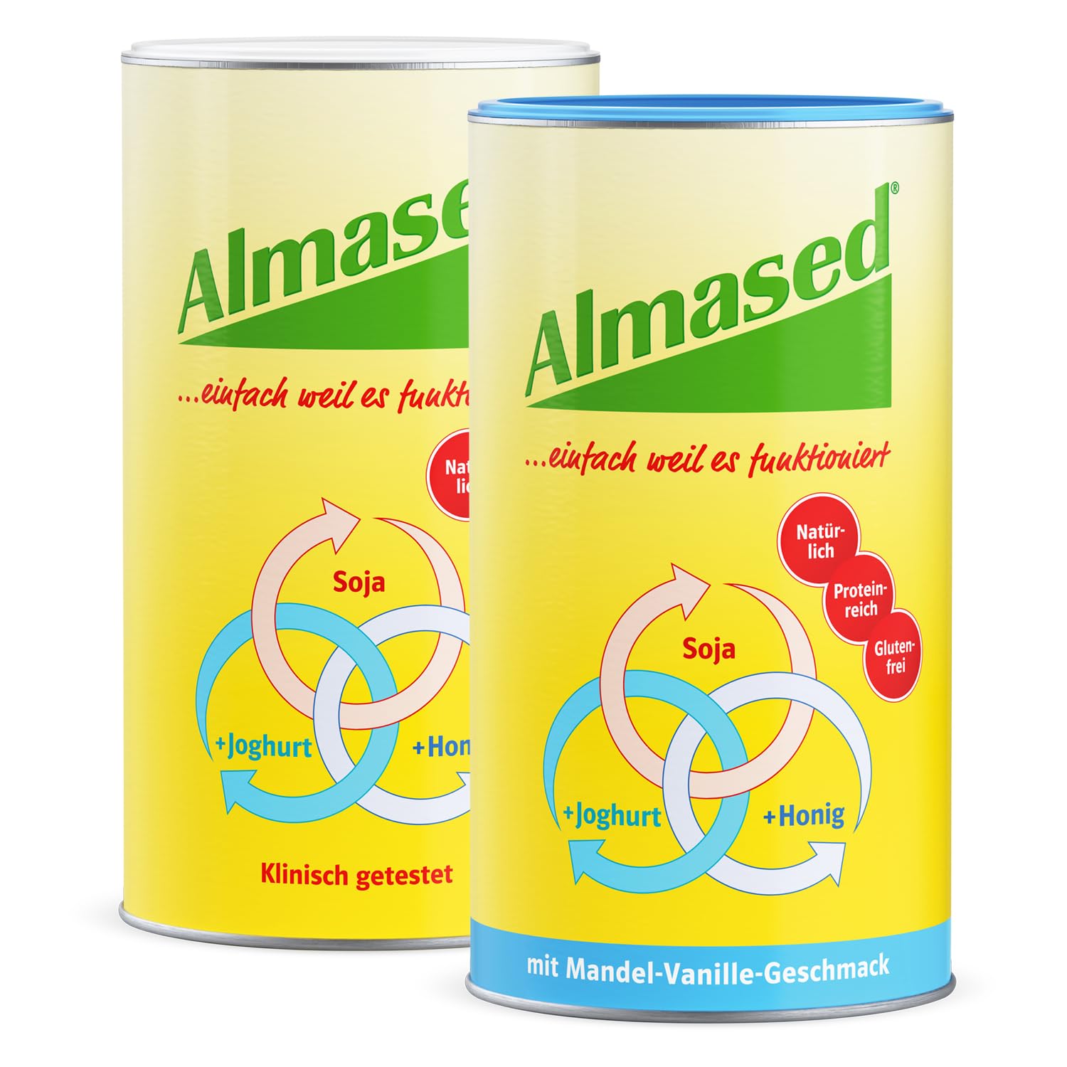 Almased 2er Bundle – 1x 500g Almased Original + 1x 500g Almased mit Mandel-Vanille Geschmack – Vorratspaket für eine erfolgreiche Gewichtsabnahme – Abnehmshake für den Stoffwechsel – 20 Portionen