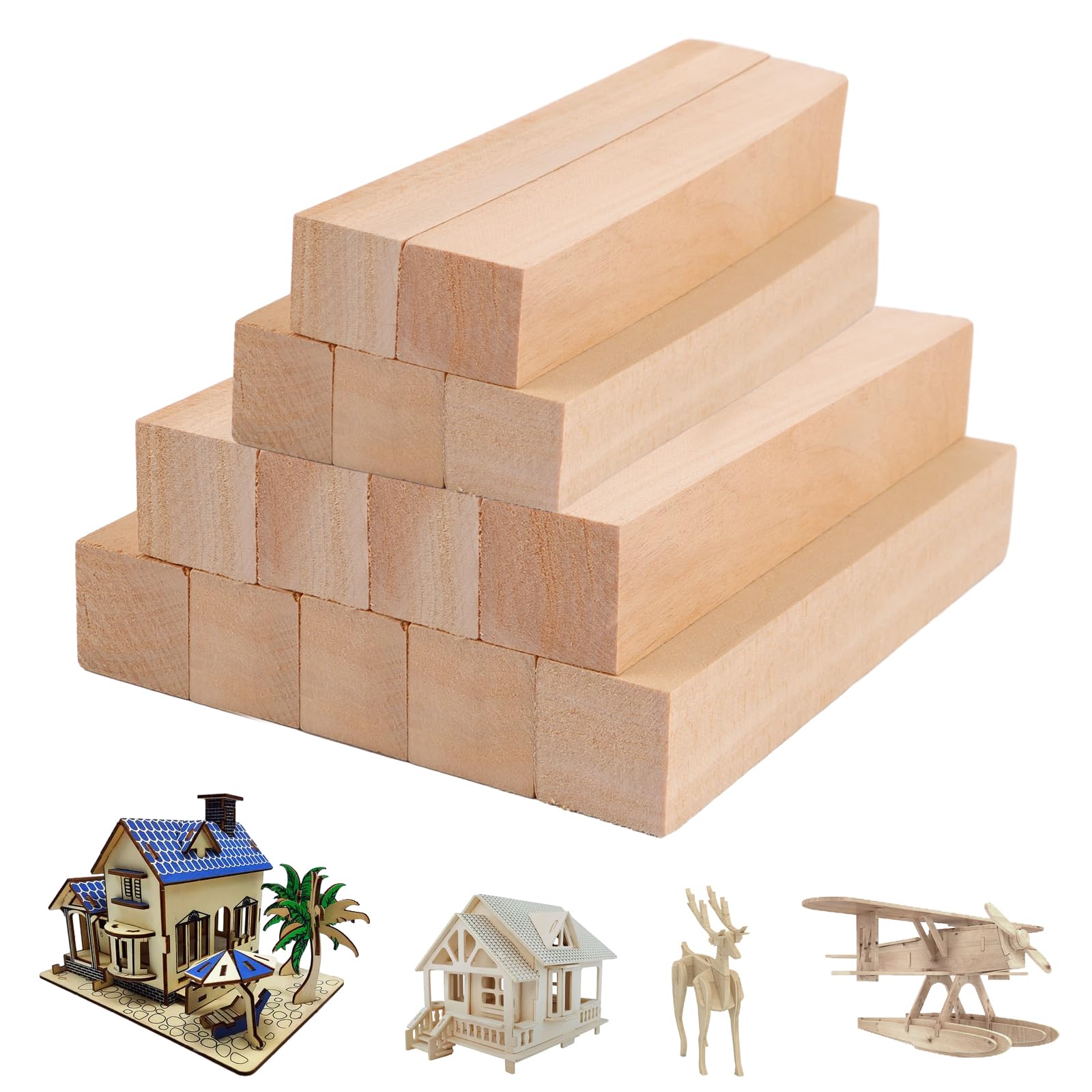 14 stuks snijhout, lindehout om te snijden, houten blokken om te knutselen, natuurlijke snijblokken, houten blokken om te snijden, knutselhout, houtsnijwerk voor doe-het-zelf kunst handwerk (3 maten
