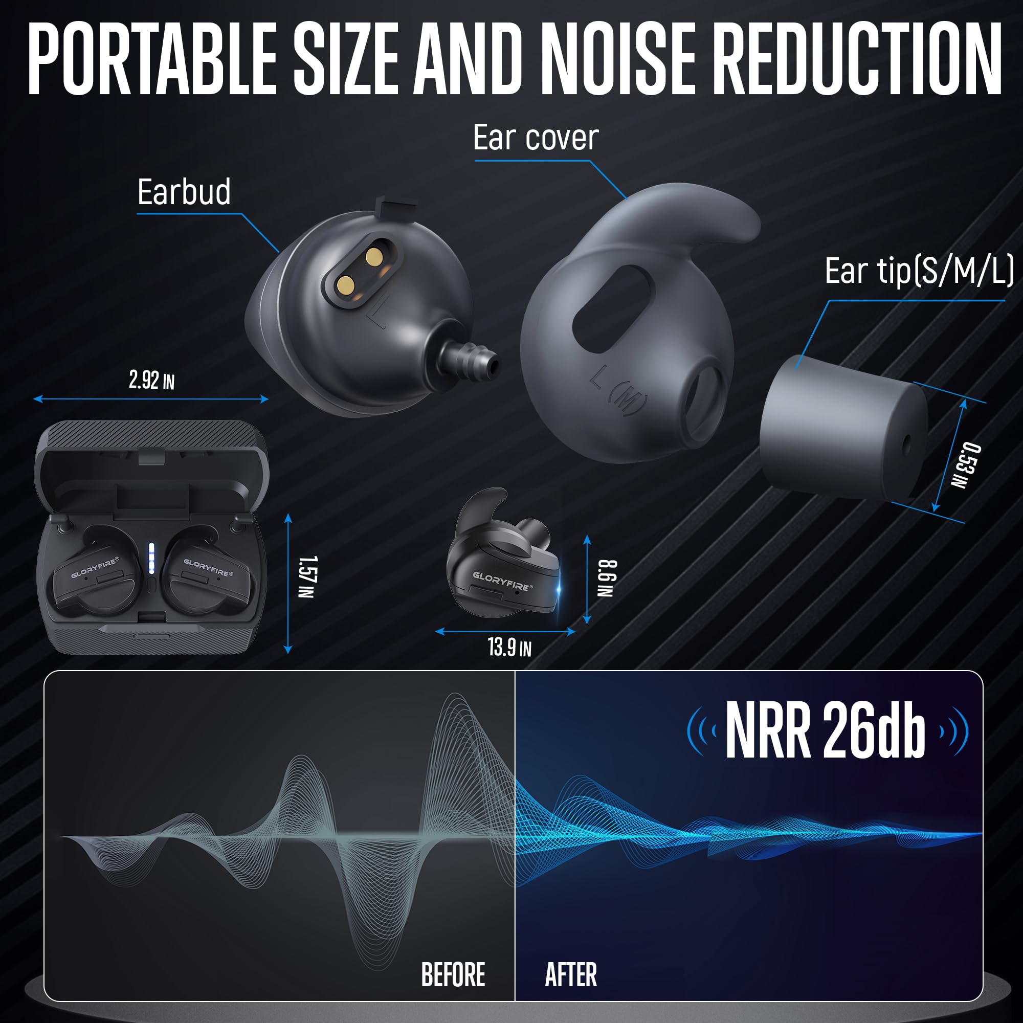 GLORYFIRE Tappi per le orecchie di protezione per le orecchie Bluetooth per la protezione dell'udito del campo di tiro 26dB riduzione del rumore