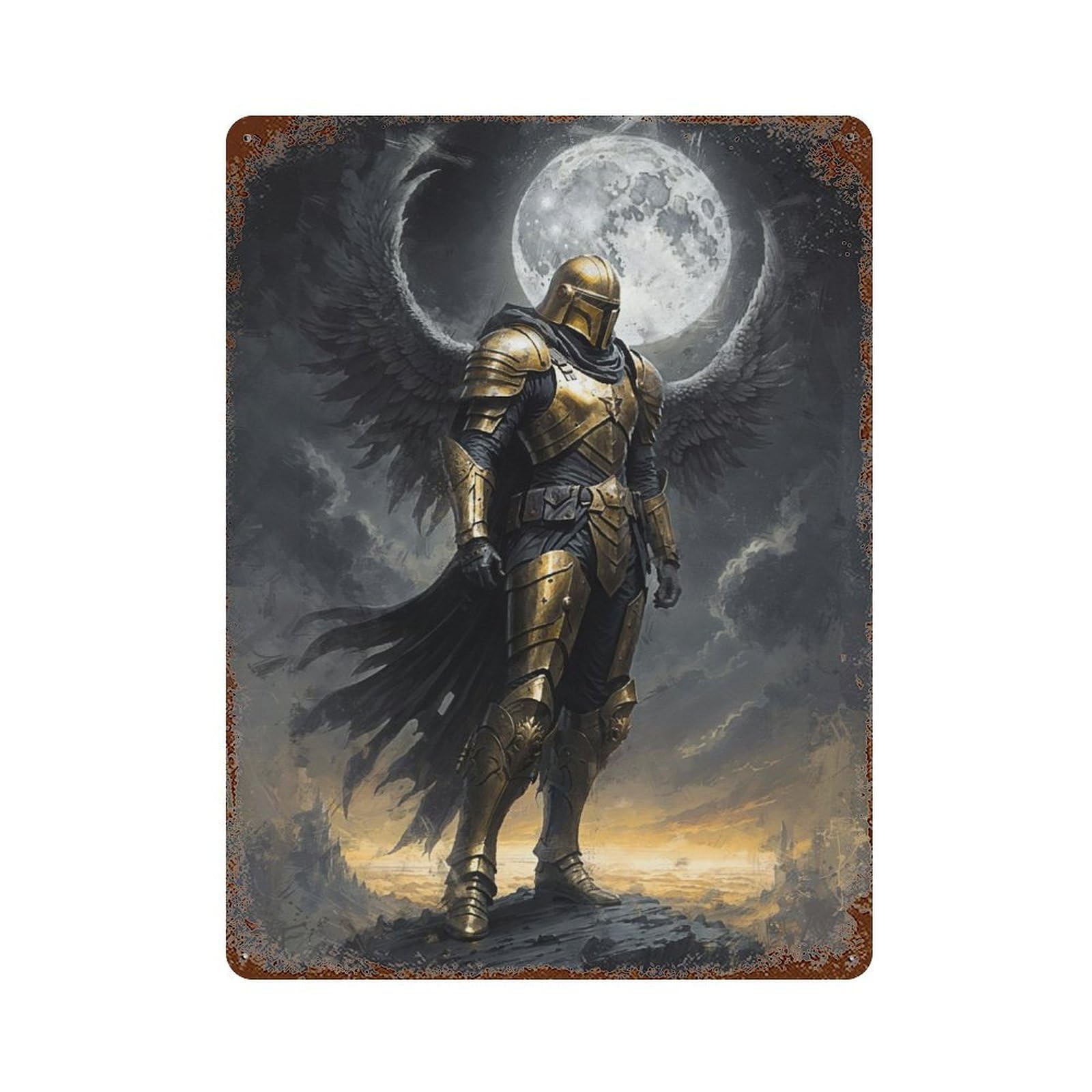 Garage Style Lunar Guardian Decorative Tin Sign 15.7"x11.8", Farmhouse Wall Decor for Bar And Workshop