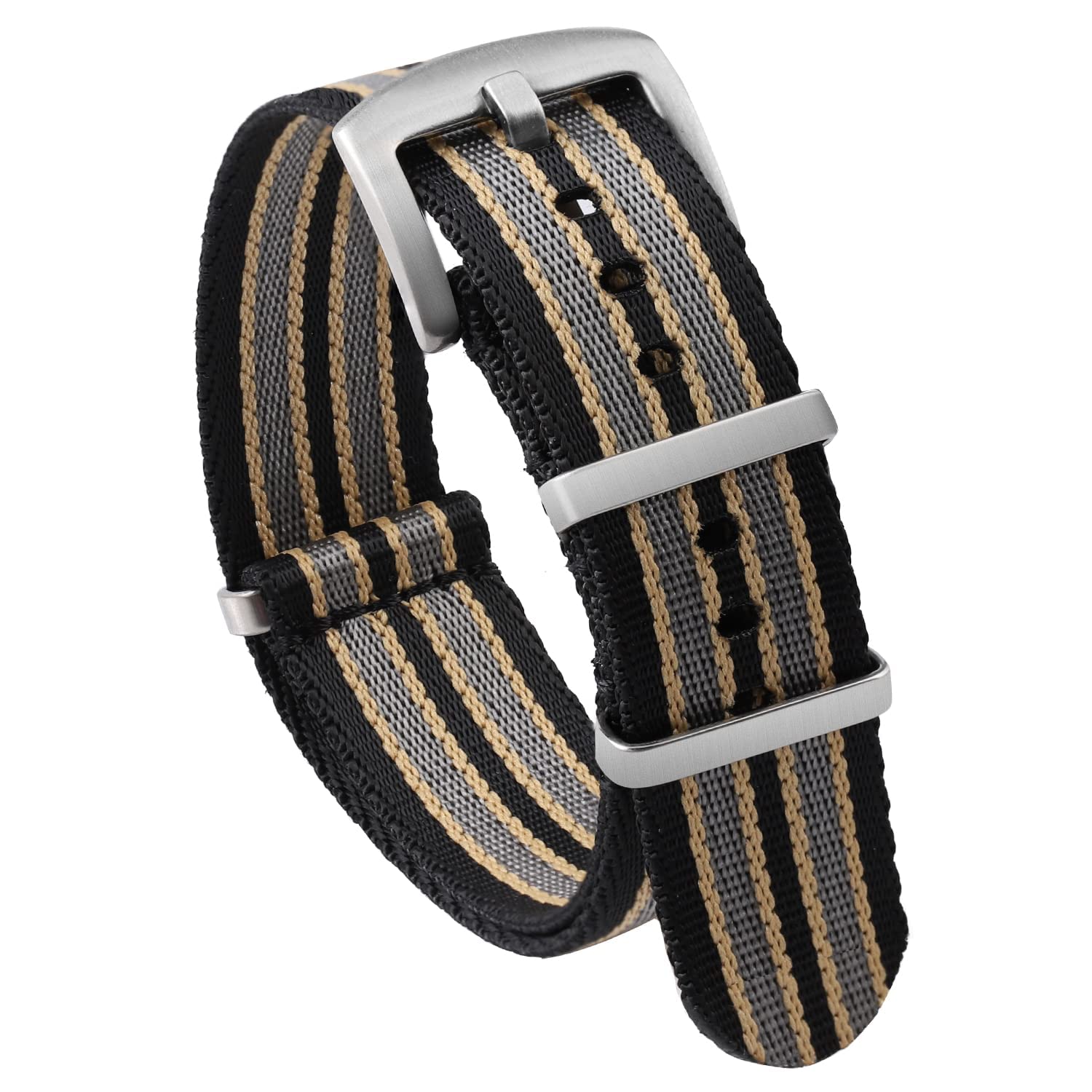 watchdives Nylon Watch Band 18mm 20mm 22mm Multicolor Replacement Watch Straps for Men Women (Black Yellow Gray, 18mm)