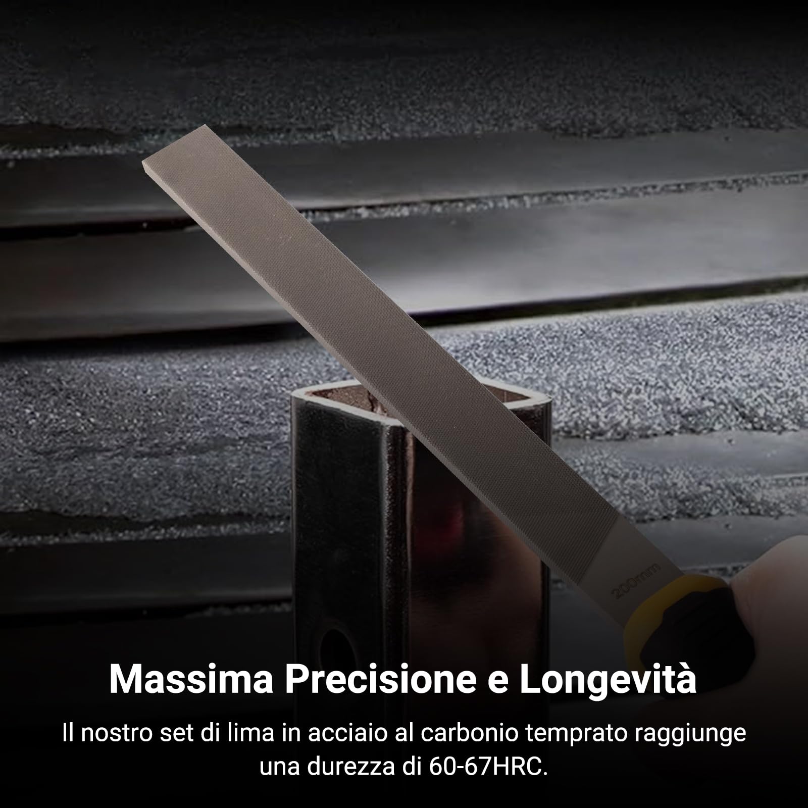 Set di Lima per Metallo e Legno 6 Pezzi, Raspa Legno con Custodia Arrotolabile, Manico in Gomma, Acciaio al Carbonio Alta Resistenza Lima Ferro Rotondo Semitonda Piatta Triangolare Quadrate