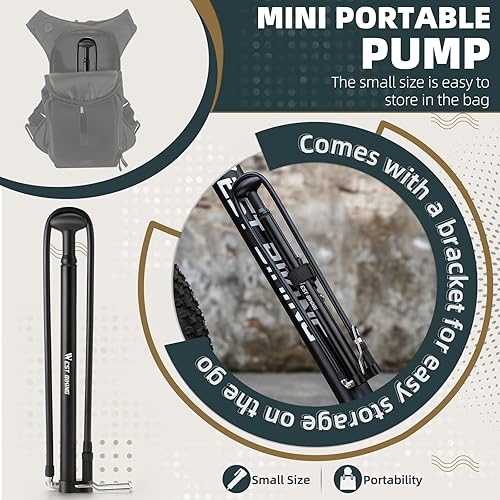Miniatura 4 de Mini bomba de bicicleta portátil para bicicleta, bomba de bicicleta de aleación de aluminio de 160 PSI, se adapta a válvulas Presta y Schrader,