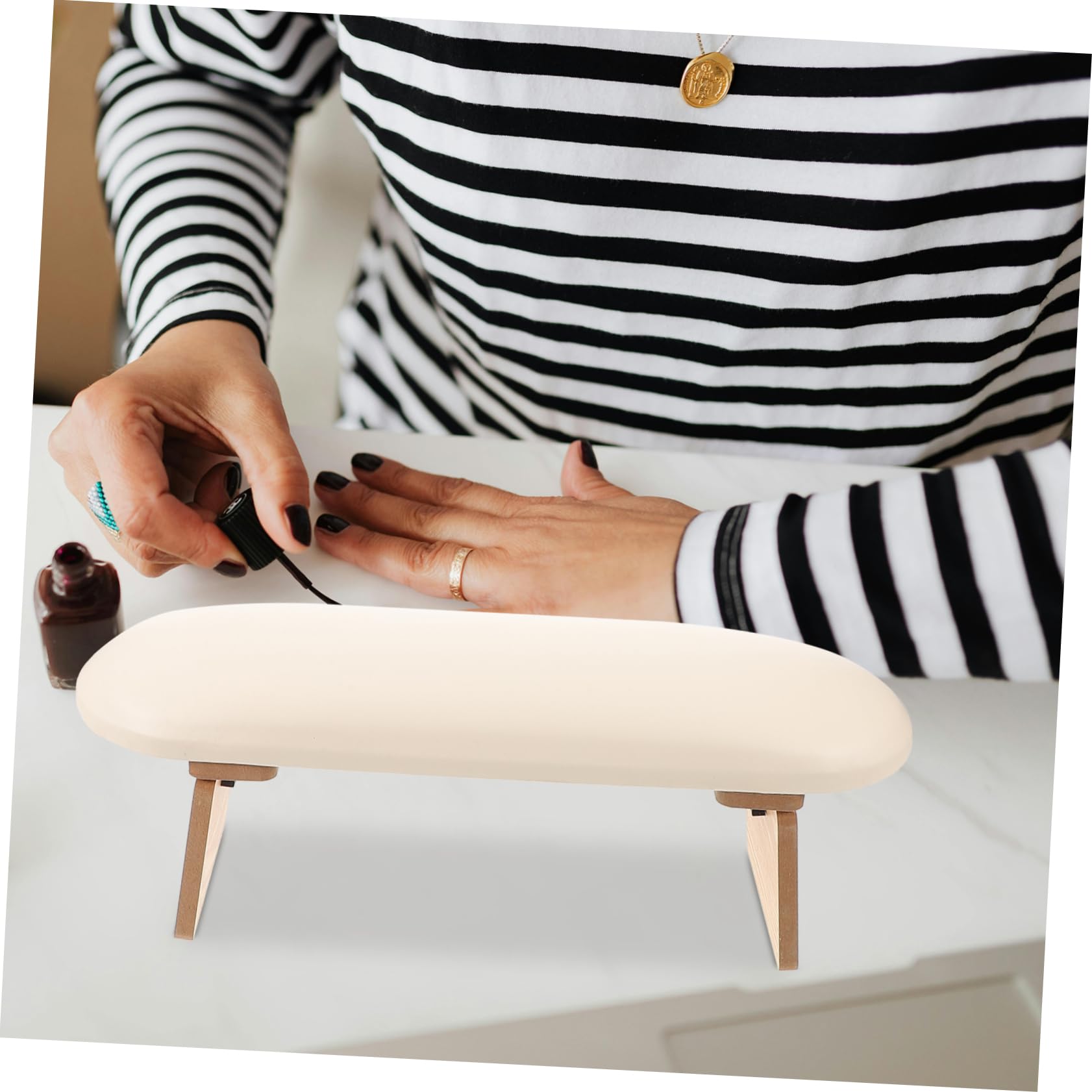 Cuscino Pieghevole per Manicure, Regolabile in Altezza, Stile Giapponese | Legno Pu Spugna, Posizionamento Stabile e Pressione Ridotta Sul Polso, per Clienti e Operatrici