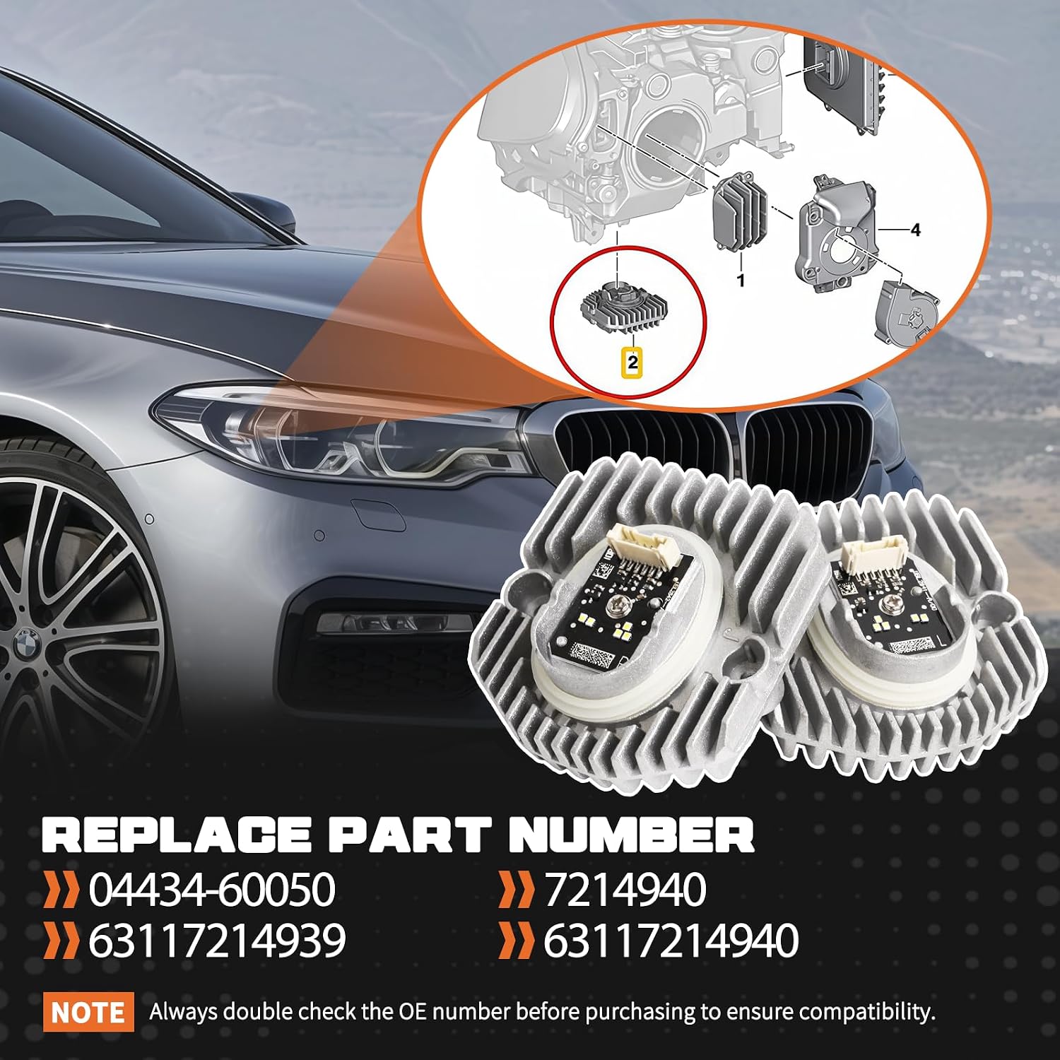 LED DRL Module Daytime Running Light Fit For BMW 5 Series 6 Series GT 2017-2020 Angel Eye Light Source Control Unit Replaces 63117214939 63117214940