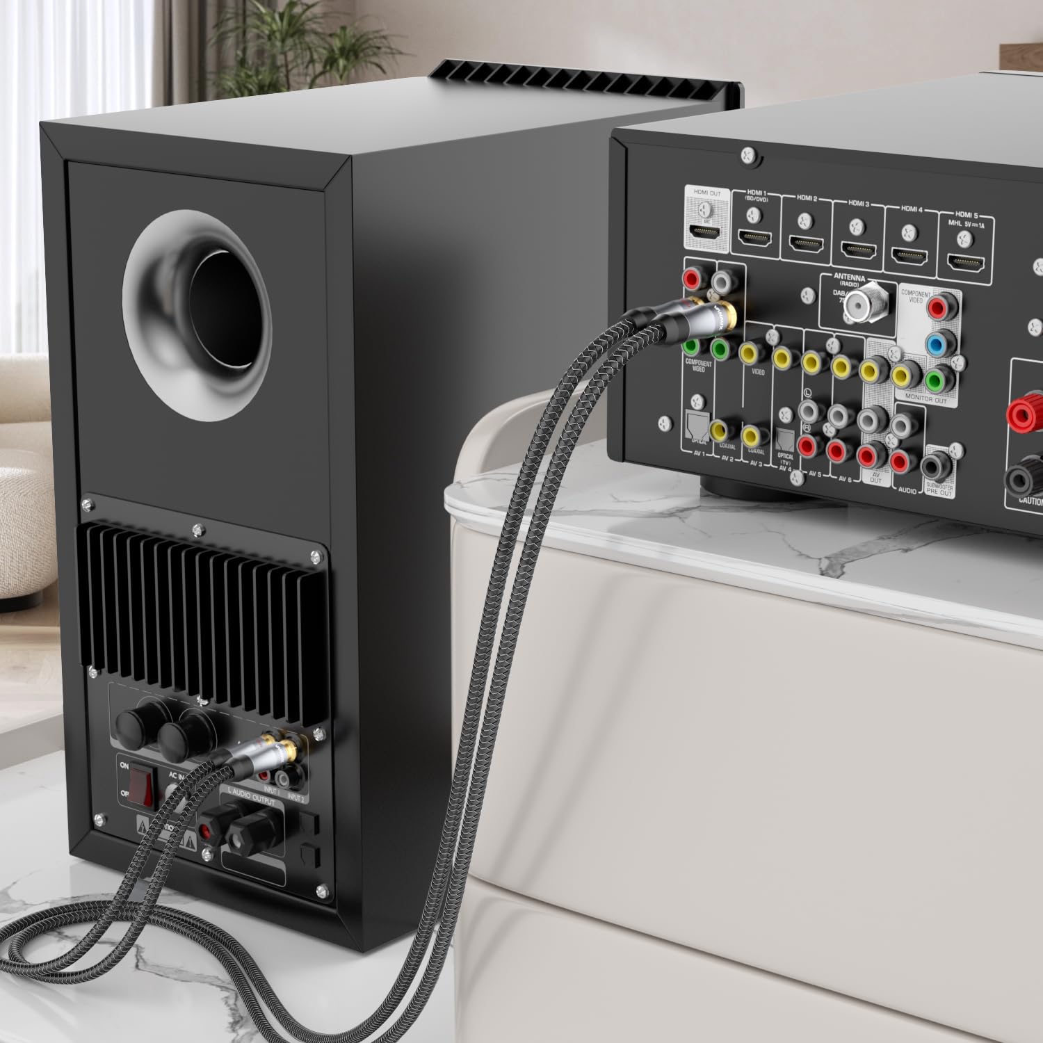 VANAUX Auidophile, Cavo audio stereo da 2RCA maschio a 2RCA maschio, cavo subwoofer OFC 75Ω, cavo coassiale digitale per Home Theater, HDTV, sistemi Hi-Fi (3 m, confezione da 2)